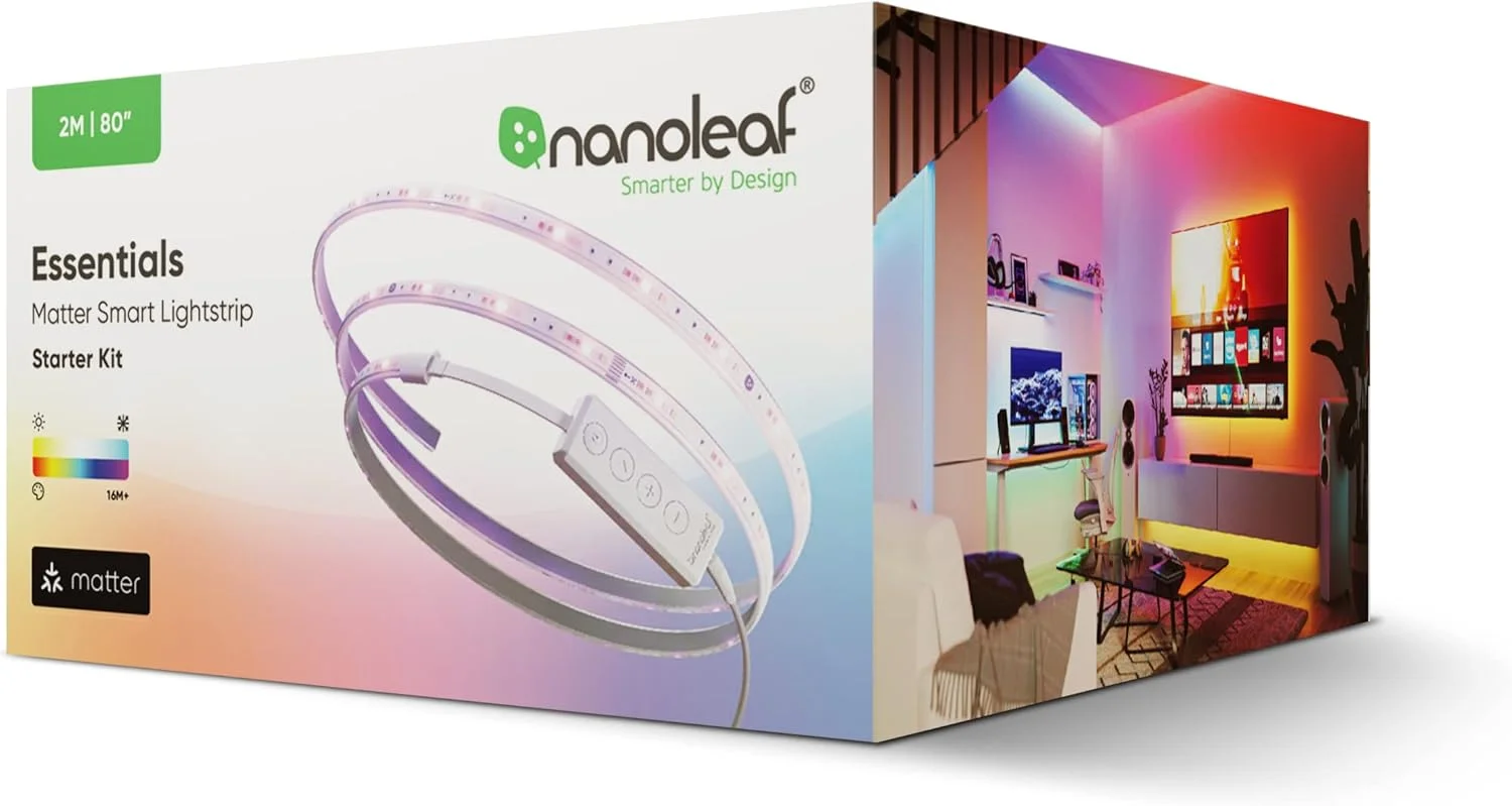 کیت استارتر نوار نور Nanoleaf Matter Essentials، نوار LED هوشمند RGBW 2 متری - Matter Over Thread، نوار LED تغییر رنگ بلوتوث، سازگار با Google Apple، دکور اتاق و گیمینگ کیت استارتر نوار نور Nanoleaf Matter Essentials، نوار LED هوشمند RGBW 2 متری - Matter Over Thread، نوار LED تغییر رنگ بلوتوث، سازگار با Google Apple، دکور اتاق و گیمینگ