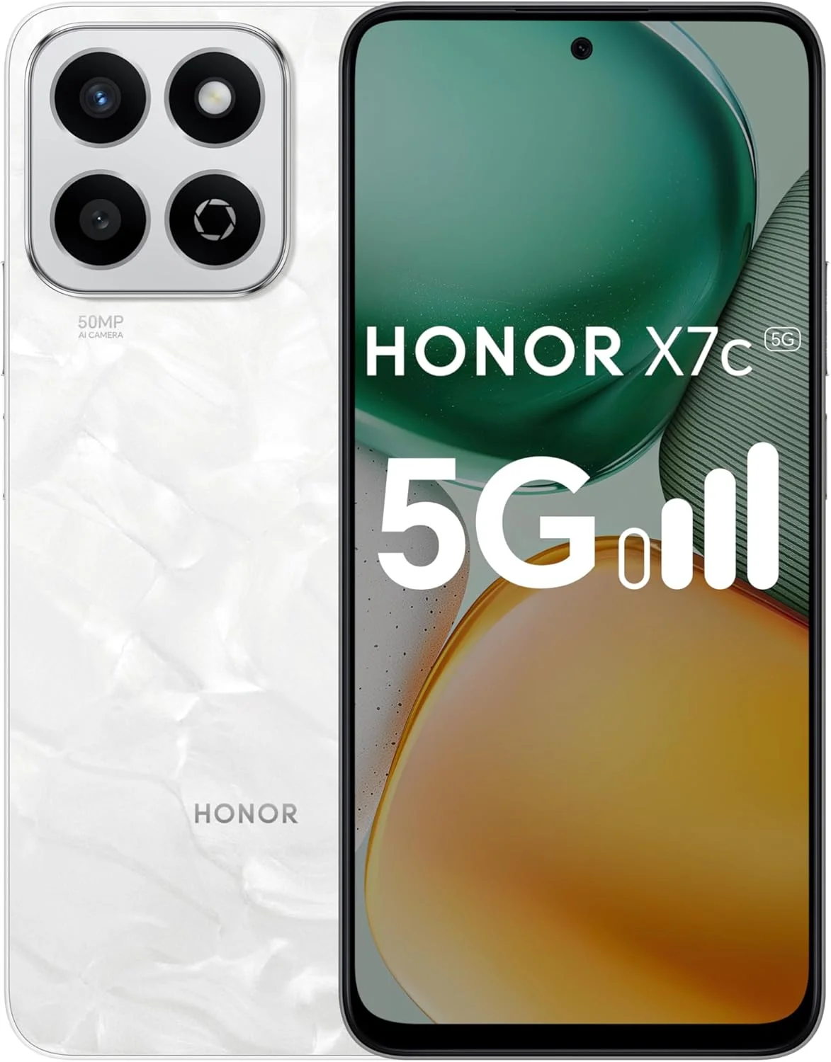 گوشی موبایل آنر X7c 5G با 8 گیگابایت رم (4+4 گیگابایت رم توربو)، 256 گیگابایت حافظه داخلی، دو سیم کارت، رنگ سفید مهتابی، به همراه شارژر سریع 35 واتی رایگان - نسخه خاورمیانه