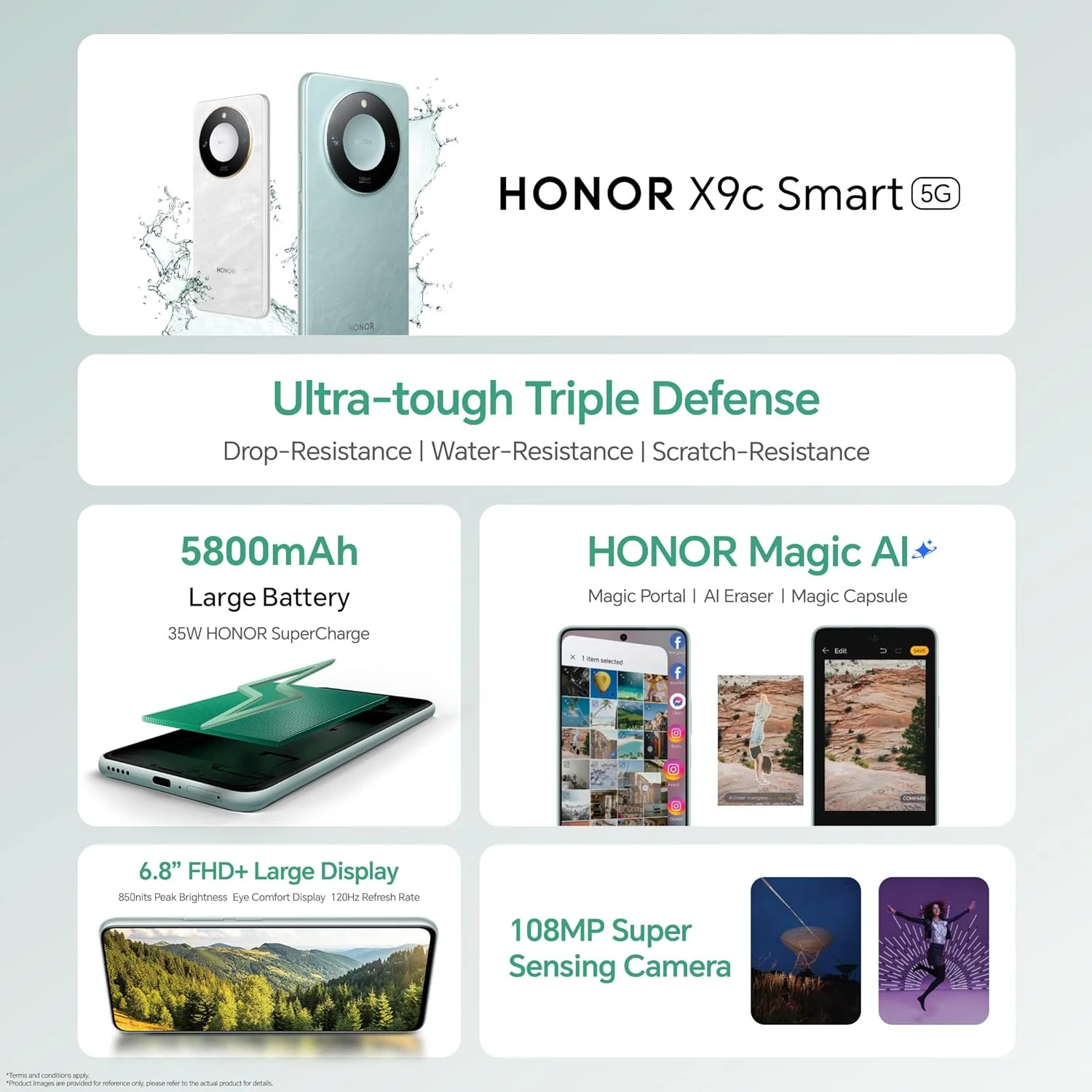 گوشی هوشمند HONOR X9c 5G با 12 گیگابایت رم و 256 گیگابایت حافظه داخلی، دو سیم کارت، رنگ سفید مهتابی - نسخه امارات متحده عربی