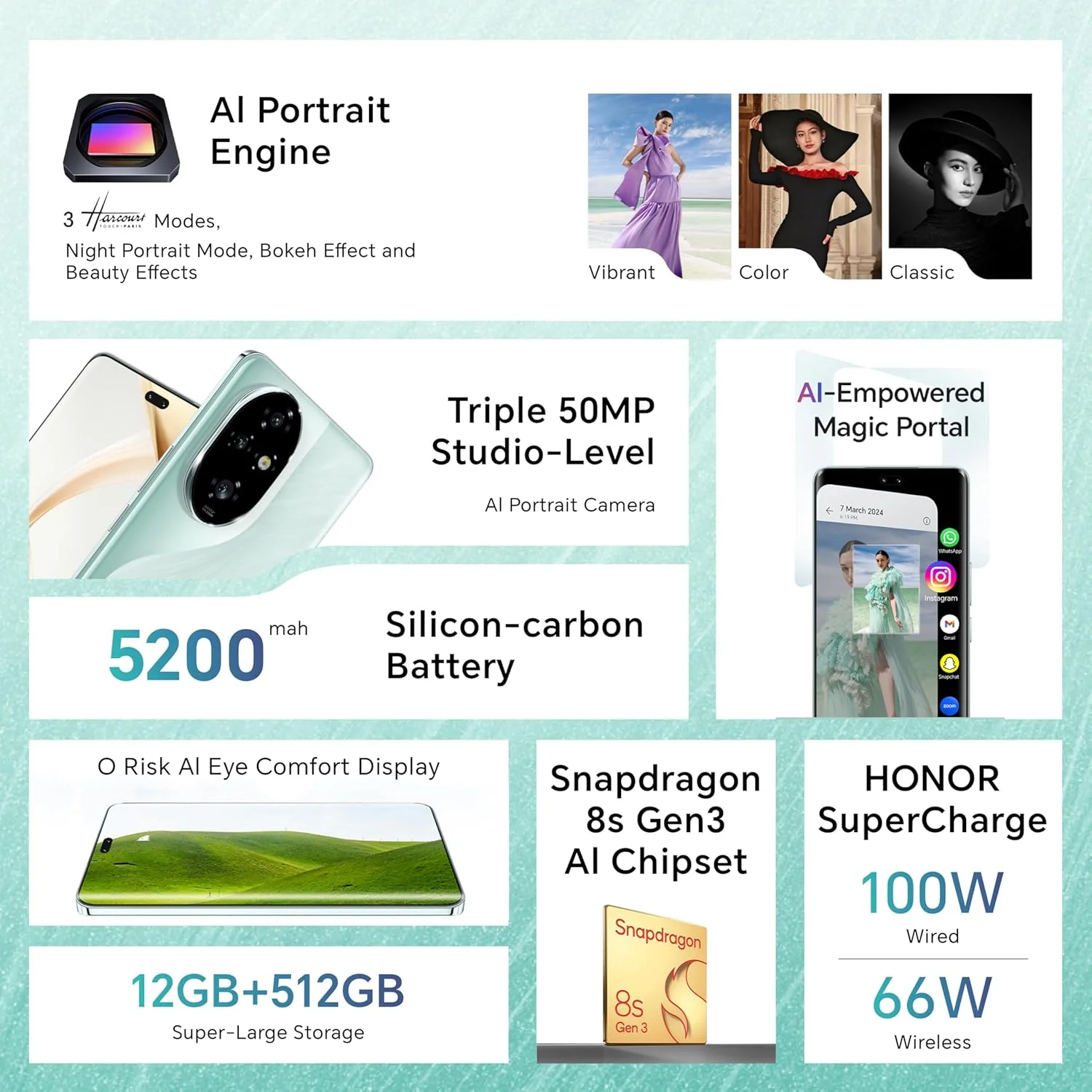 گوشی موبایل آنر 200 پرو 5G، رم 12 گیگابایت + حافظه داخلی 512 گیگابایت، دو سیم کارت، رنگ فیروزه ای اقیانوسی، نسخه امارات متحده عربی به همراه هدایای رایگان گوشی موبایل آنر 200 پرو 5G، رم 12 گیگابایت + حافظه داخلی 512 گیگابایت، دو سیم کارت، رنگ فیروزه ای اقیانوسی، نسخه امارات متحده عربی به همراه هدایای رایگان