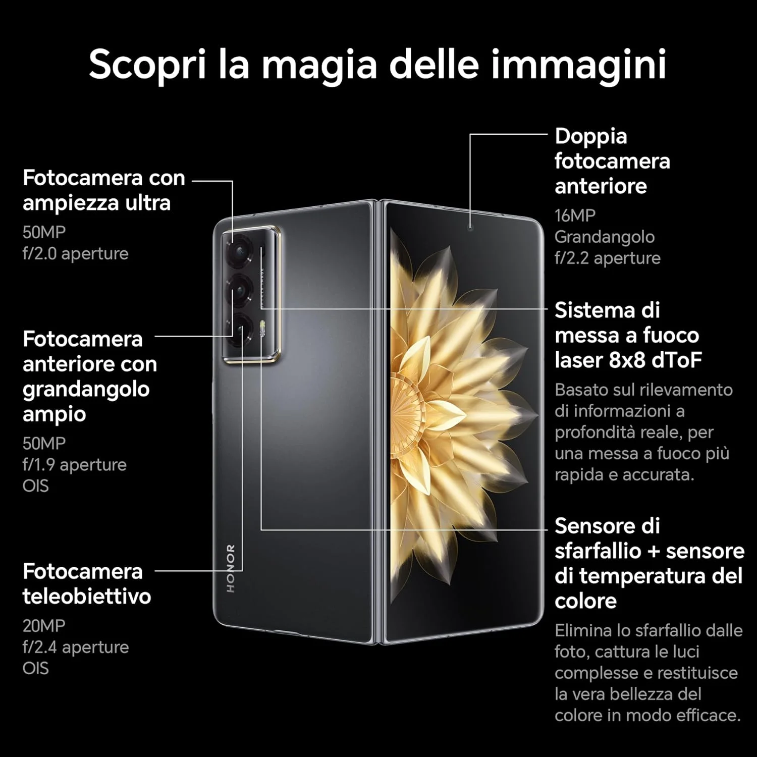 گوشی موبایل آنر Magic V2 نسخه استاندارد دو سیم کارت 512 گیگابایت رام + 16 گیگابایت رم (GSM | CDMA) فکتوری آنلاک 5G (مشکی نیمه شب) - نسخه بین المللی