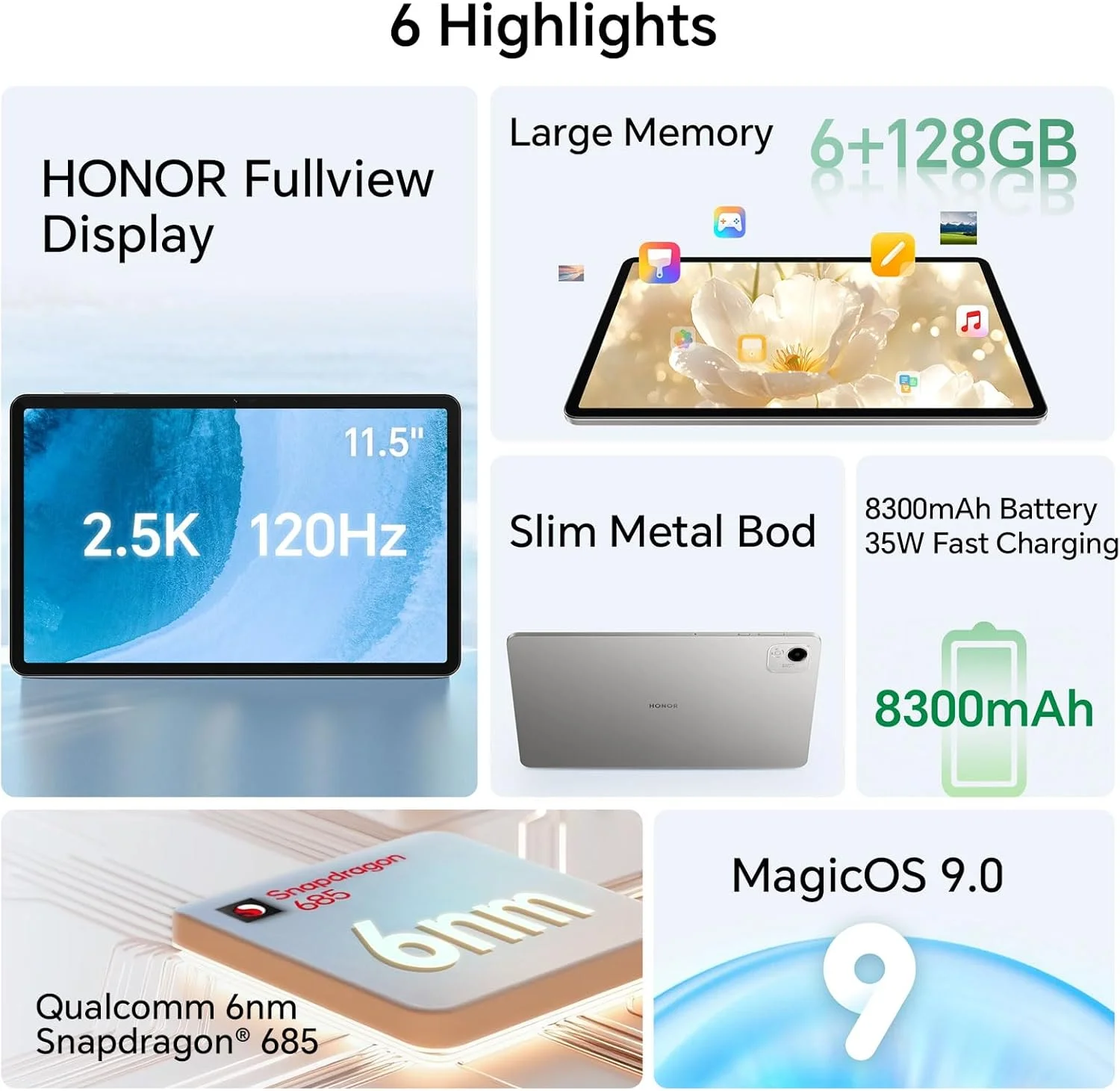 تبلت آنر Pad X9a با 6 گیگابایت رم و 128 گیگابایت حافظه داخلی، صفحه نمایش 11.5 اینچی 120 هرتز 2.5K Fullview، پردازنده Snapdragon 685، باتری 8300mAh، اندروید 15، نسخه WiFi، خاکستری تبلت آنر Pad X9a با 6 گیگابایت رم و 128 گیگابایت حافظه داخلی، صفحه نمایش 11.5 اینچی 120 هرتز 2.5K Fullview، پردازنده Snapdragon 685، باتری 8300mAh، اندروید 15، نسخه WiFi، خاکستری