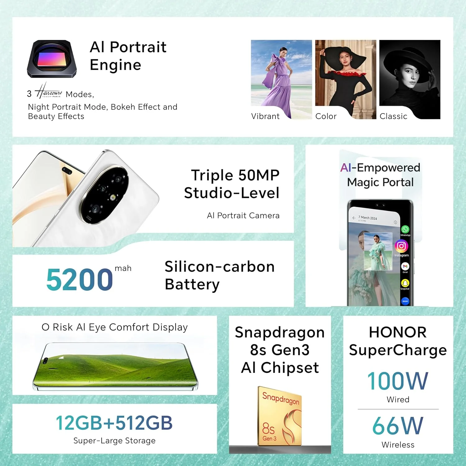 گوشی موبایل HONOR 200 Pro 5G با 12 گیگابایت رم + 512 گیگابایت حافظه داخلی دو سیم کارت رنگ Moonlight White - نسخه خاورمیانه گوشی موبایل HONOR 200 Pro 5G با 12 گیگابایت رم + 512 گیگابایت حافظه داخلی دو سیم کارت رنگ Moonlight White - نسخه خاورمیانه