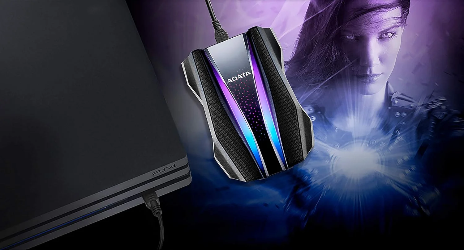 هارد اکسترنال ای دیتا HD770، 2.5 اینچی، USB 3.2، ظرفیت 2 ترابایت، مشکی، طراحی مقاوم، نورپردازی RGB، ضد آب و گرد و غبار IP68، مقاوم در برابر ضربه