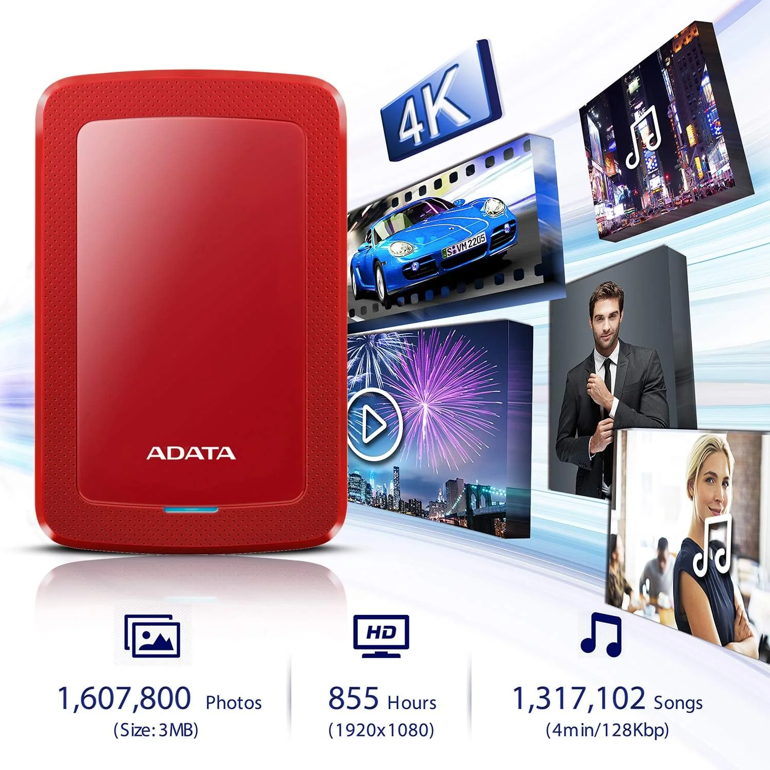 هارد اکسترنال ای دیتا مدل AHV300-1TU31-CRD ظرفیت 1 ترابایت USB3.0 رنگ قرمز