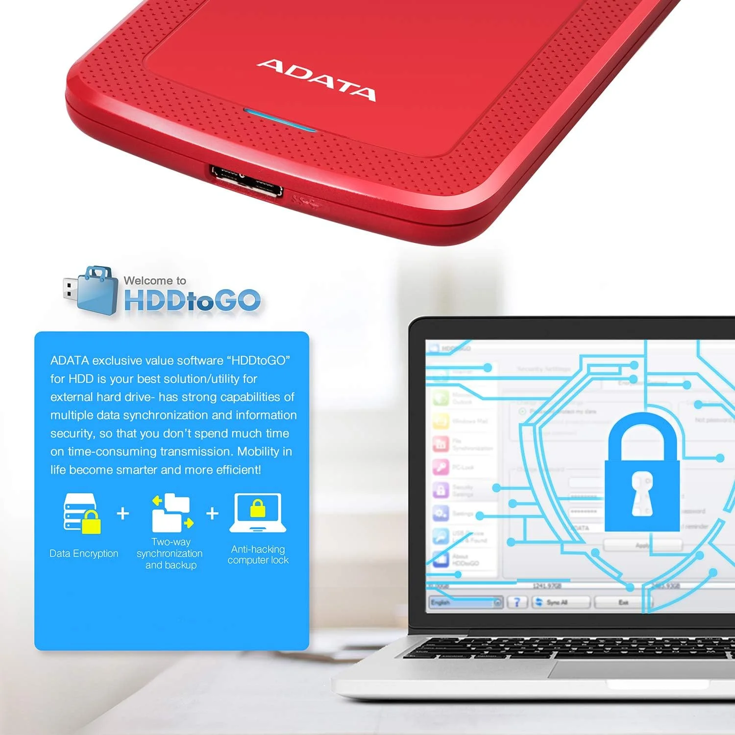 هارد اکسترنال ای دیتا مدل AHV300-1TU31-CRD ظرفیت 1 ترابایت USB3.0 رنگ قرمز