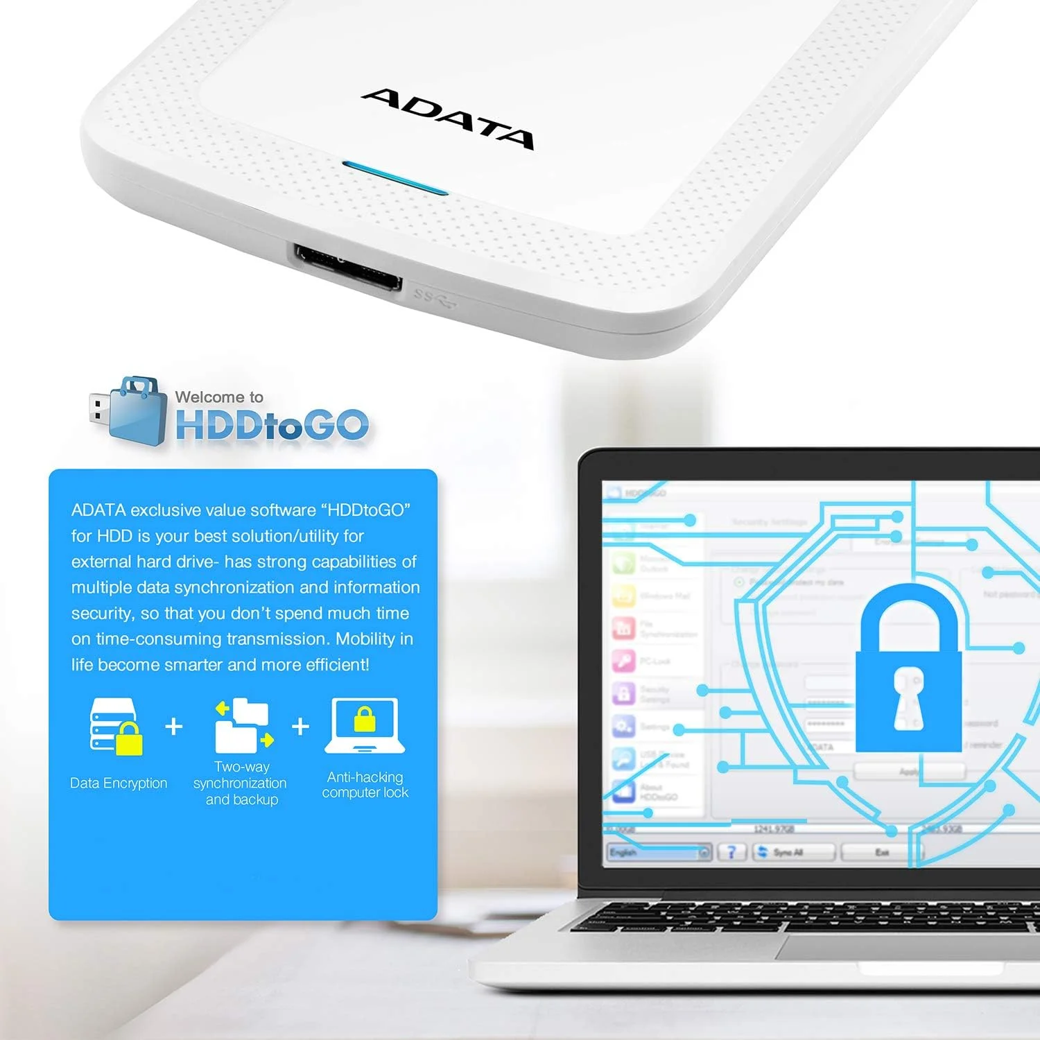 هارد اکسترنال ای دیتا DashDrive HV300 با ظرفیت 1 ترابایت، سایز 2.5 اینچ و رابط USB 3.1 - سفید هارد اکسترنال ای دیتا DashDrive HV300 با ظرفیت 1 ترابایت، سایز 2.5 اینچ و رابط USB 3.1 - سفید