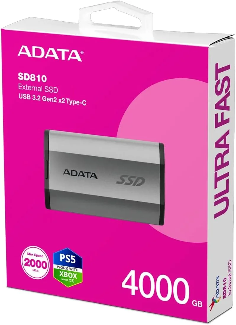 حافظه اس اس دی اکسترنال ای دیتا مدل SD810 ظرفیت 4000 گیگابایت، USB-C 3.2، خاکستری
