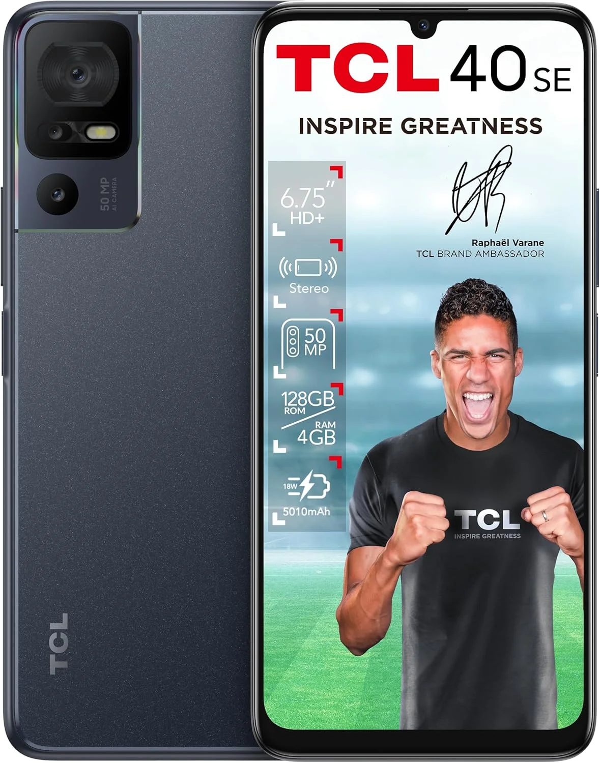 گوشی هوشمند TCL 40 SE، ۱۲۸ گیگابایت حافظه داخلی به همراه ۴ گیگابایت رم، صفحه نمایش ۶.۷۵ اینچی، باتری ۵۰۰۰ میلی آمپر ساعت - خاکستری تیره