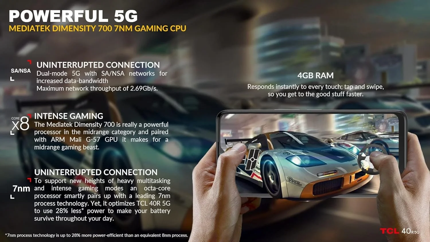 گوشی هوشمند TCL 40 R 5G، حافظه 64 گیگابایت + رم 4 گیگابایت، صفحه نمایش 6.6 اینچی، باتری 5000 میلی آمپر - خاکستری تیره