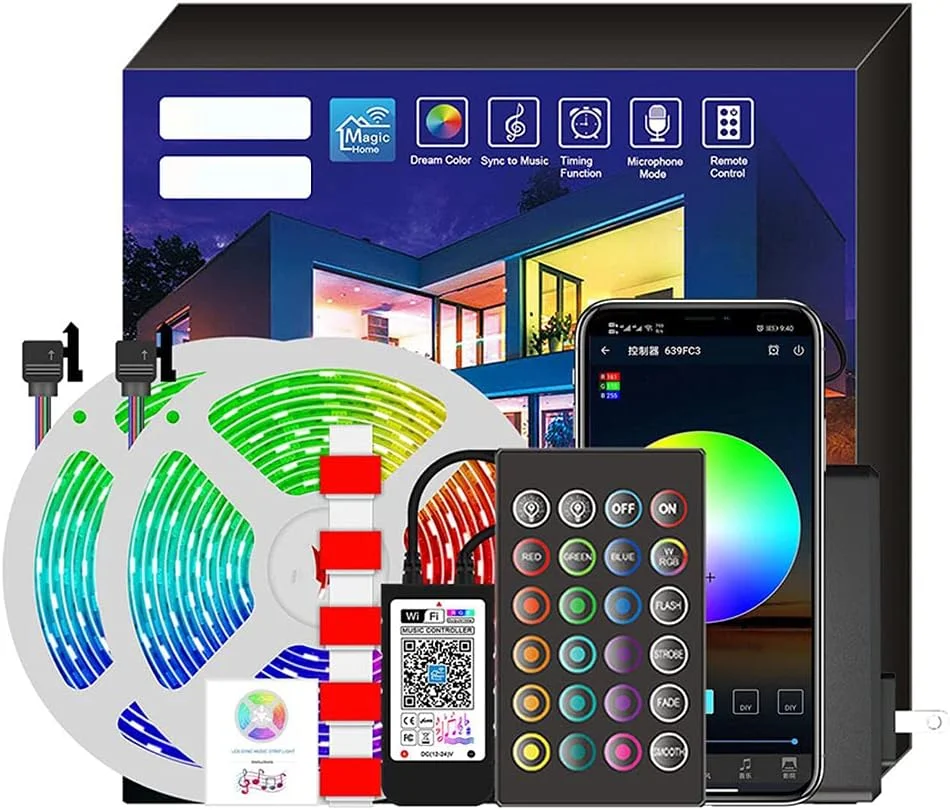 نوار نور LED Pepisky، نوار نور RGB هوشمند، تنظیم نور و موسیقی، کنترل صوتی، 20 متر 360LED