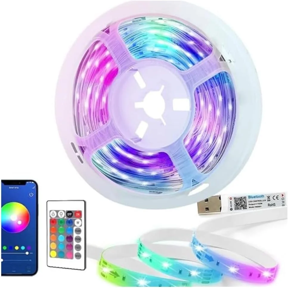 نوار چراغ LED هوشمند، تغییر رنگ RGB با کنترل از راه دور و برنامه، سازگار با بلوتوث و وای فای، سازگار با الکسا و گوگل، چراغ های تزئینی ضد آب انعطاف پذیر برای اتاق خواب، تلویزیون، آشپزخانه و خانه