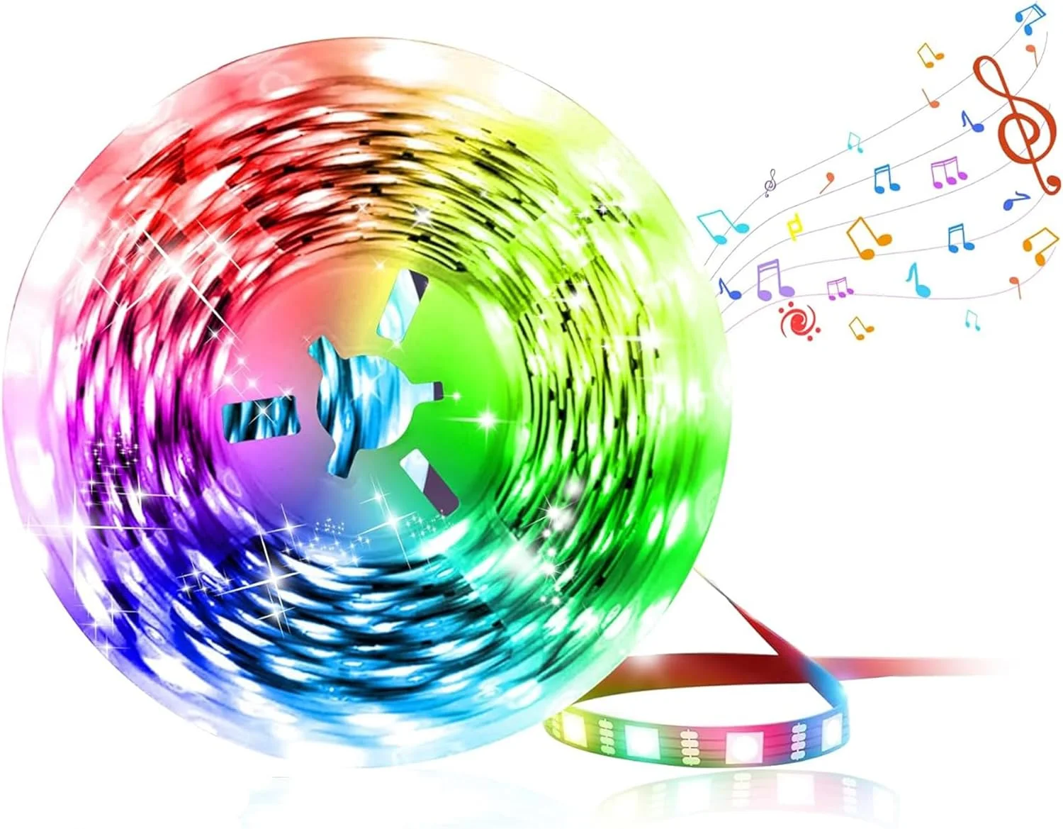 نوار چراغ LED نئواستایل، نوار LED تغییر رنگ RGB 5 متری، نوار چراغ تغییر رنگ همگام با موسیقی با ریموت کنترل برای دکوراسیون منزل اتاق خواب