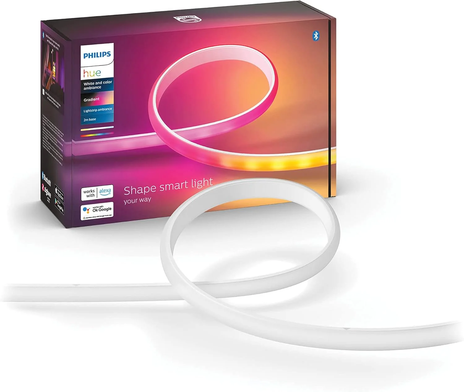 نوار نور گرادیان Philips Hue 2 متری. برای همگام سازی با سرگرمی، رسانه و موسیقی. با بلوتوث. کار با الکسا، دستیار گوگل و Apple Homekit، سفید