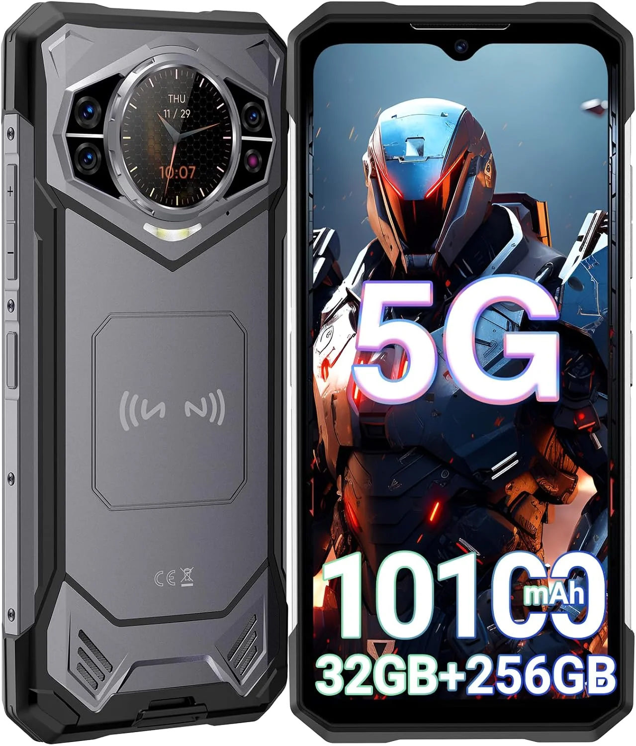 گوشی هوشمند مقاوم DOOGEE S200 5G آنلاک، 32 گیگابایت + 256 گیگابایت، گوشی مقاوم اندروید 14 با صفحه نمایش پشتی 1.32 اینچی، باتری 10100 میلی آمپر ساعتی، دوربین دید در شب 100 مگاپیکسلی + 20 مگاپیکسلی، 6.72 اینچی، 120 هرتز، NFC، 5G دو سیم کارت، ATT، Verizon