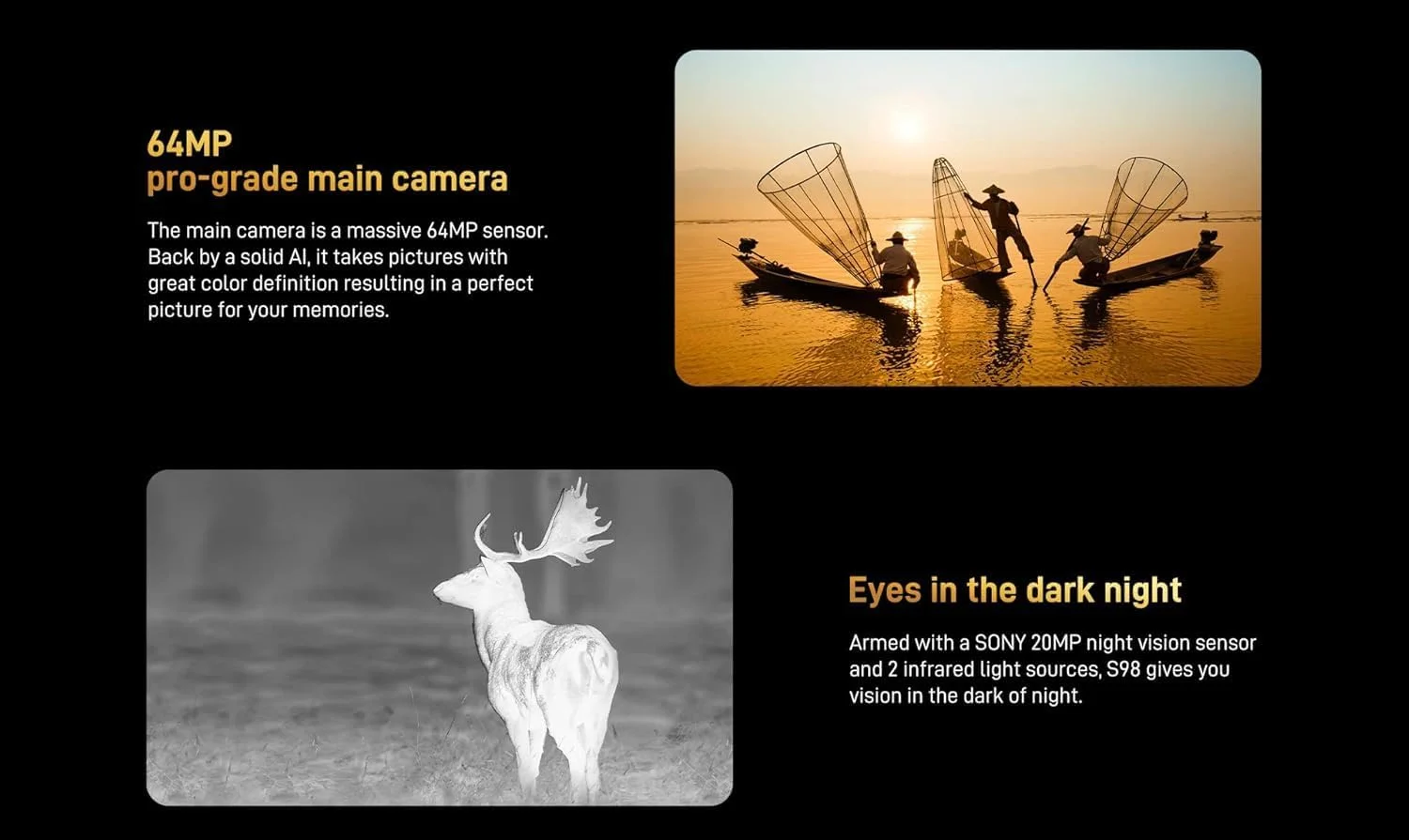 گوشی مقاوم جدید دوجی مدل S98 با تراشه Helio G96، رم 8 گیگابایت + حافظه 256 گیگابایت، صفحه نمایش 6.3 اینچی HD، دوربین پشتی 48 مگاپیکسلی (مشکی) (نارنجی)