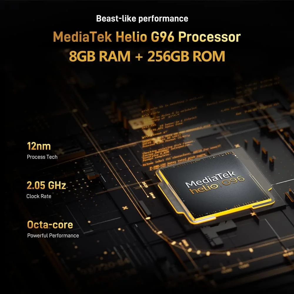 گوشی هوشمند مقاوم DOOGEE S98، آنلاک شده، MTK G96 8GB+256GB اندروید 12 IP68 ضد آب، دوربین دید در شب 64MP+20M، 6.3 اینچ FHD+، 6000mAh، دو سیم کارت 4G آنلاک شده جهانی، NFC OTG GPS، نارنجی