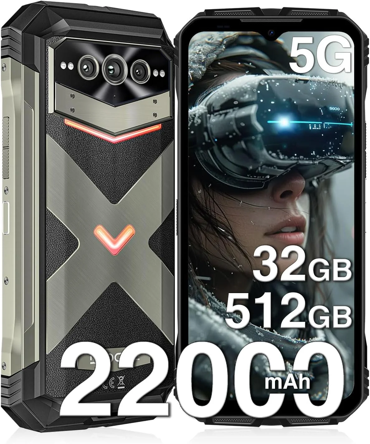 گوشی هوشمند مقاوم DOOGEE V Max Pro 5G، 22000mAh 32GB+512GB/TF 2TB، گوشی مقاوم آنلاک شده اندروید 14، تلفن همراه مقاوم 108MP+20MP، صفحه نمایش 6.58 اینچی FHD+120Hz IPS، گوشی ضد آب IP68/IP69K، NFC/Face ID/WIFi 6