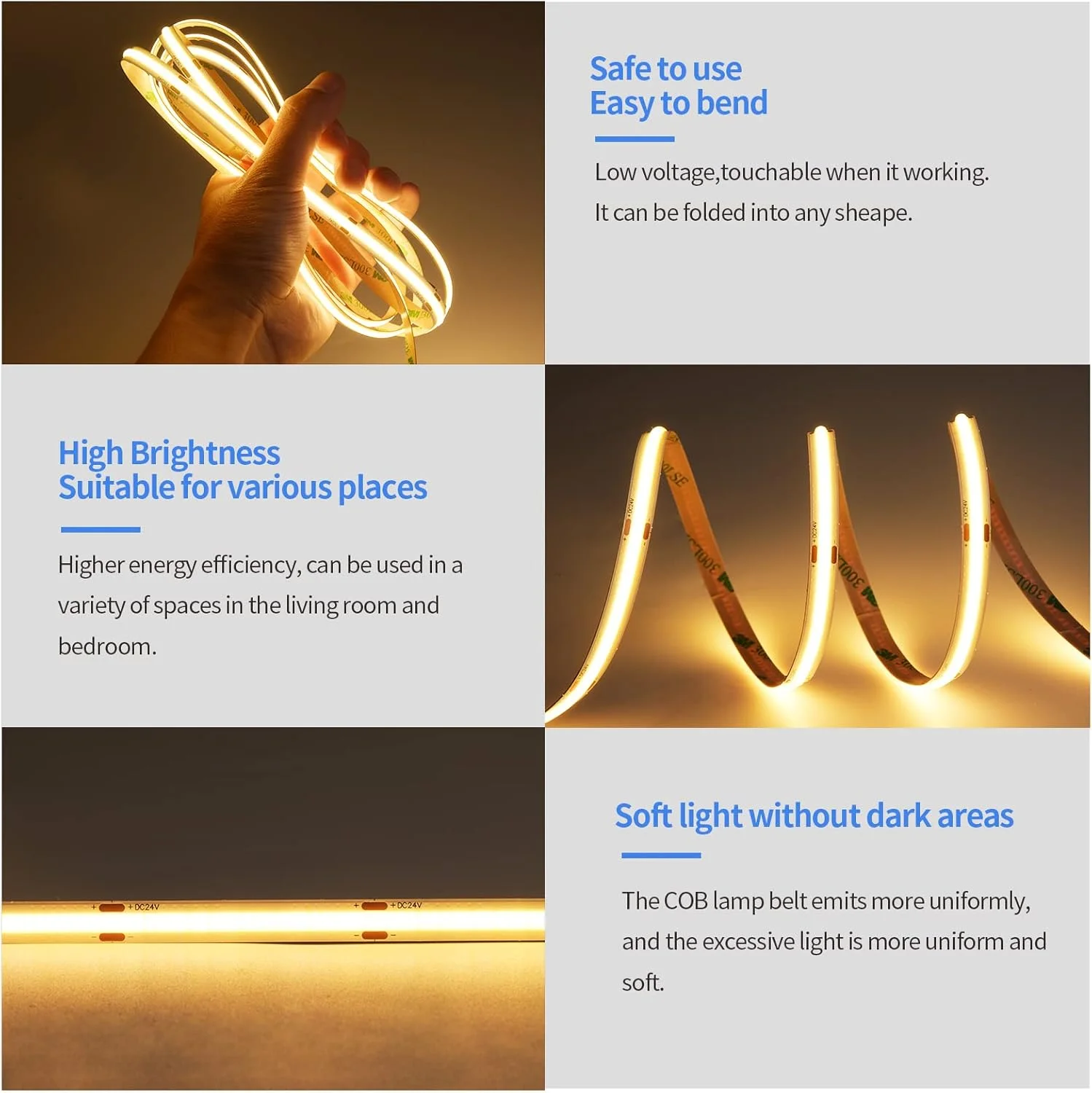 نوار LED COB سیریویی 5 متری، سفید گرم 2700K، 480LED در متر، CRI 90+ برای کابینت آشپزخانه خانه DIY پروژه های نورپردازی داخلی نوار LED COB سیریویی 5 متری، سفید گرم 2700K، 480LED در متر، CRI 90+ برای کابینت آشپزخانه خانه DIY پروژه های نورپردازی داخلی