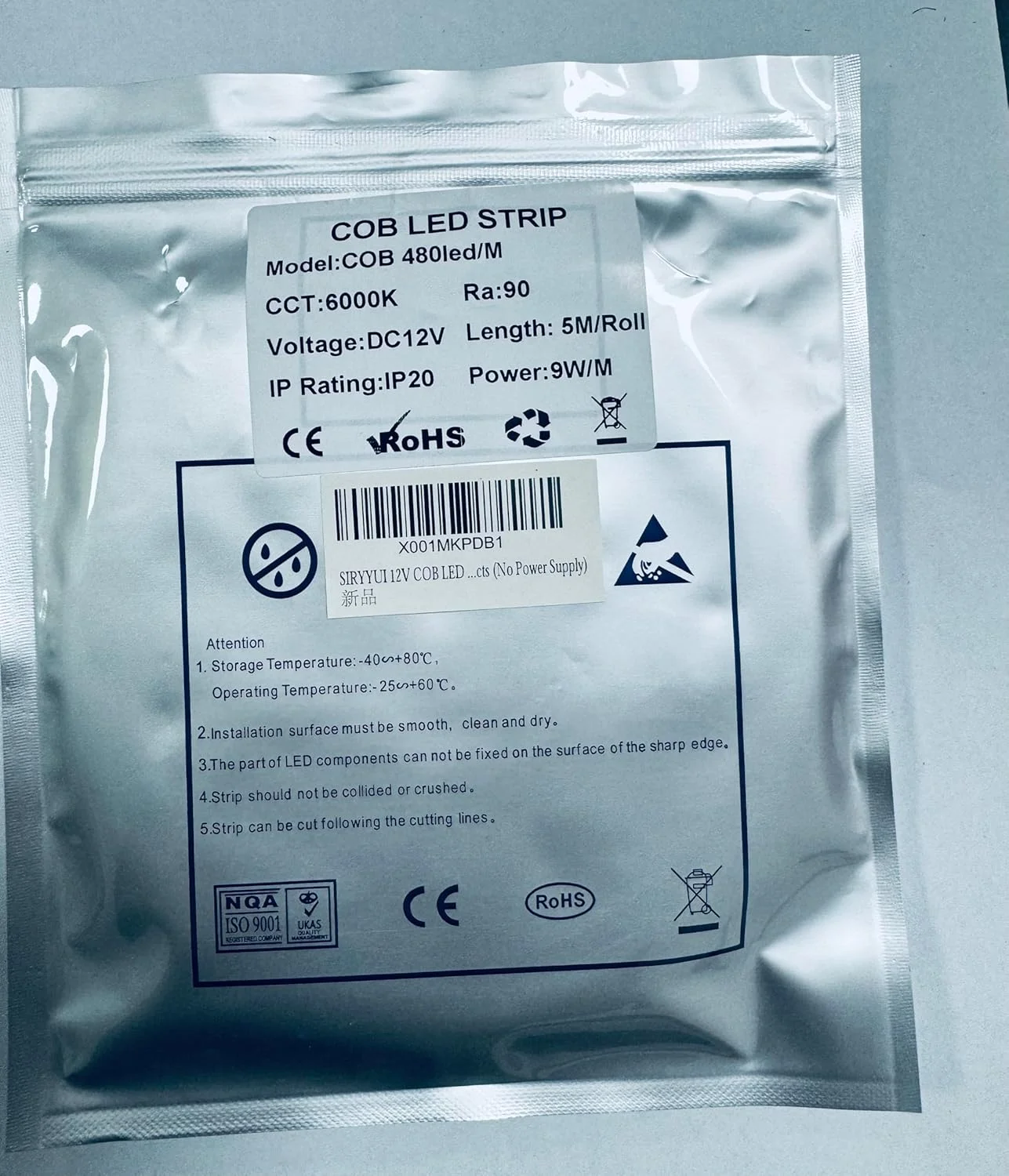 نوار LED COB سیریویی 12 ولت 5 متری، نوار چراغ LED سفید مهتابی 6000K با 480 LED در متر، CRI 90+، عرض 8 میلی متر، نور نوار LED یکنواخت و بدون نقطه برای پروژه های DIY خانه کابینت اتاق (بدون منبع تغذیه) نوار LED COB سیریویی 12 ولت 5 متری، نوار چراغ LED سفید مهتابی 6000K با 480 LED در متر، CRI 90+، عرض 8 میلی متر، نور نوار LED یکنواخت و بدون نقطه برای پروژه های DIY خانه کابینت اتاق (بدون منبع تغذیه)