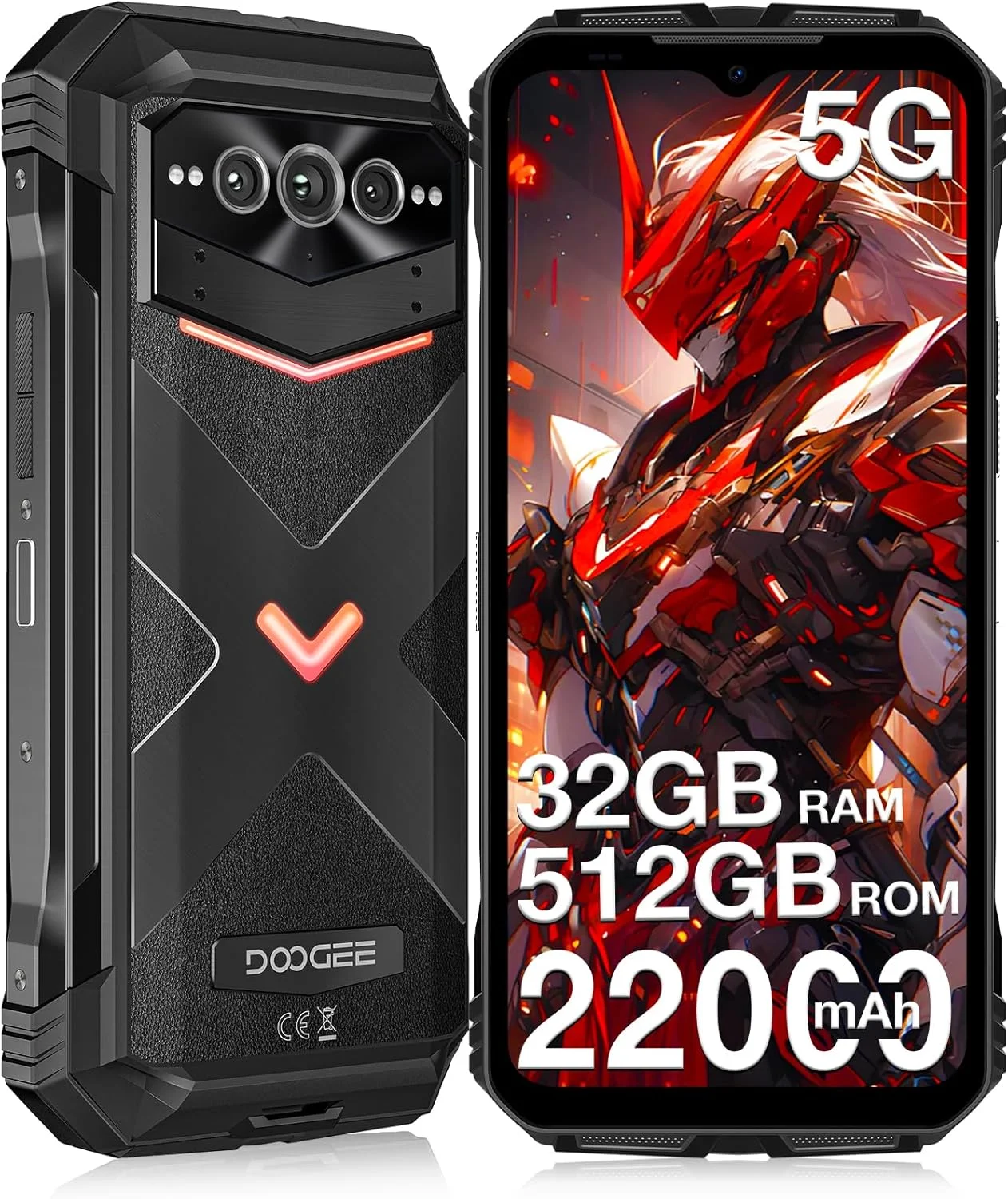 گوشی مقاوم DOOGEE V MAX Pro (2025) 5G، ظرفیت باتری 22000mAh، رم 32GB + حافظه داخلی 512GB/TF 2TB، گوشی هوشمند مقاوم با اندروید 14، دوربین دید در شب 108MP+20MP، صفحه نمایش 6.58 اینچی FHD+ IPS با نرخ تازه سازی 120Hz، ضد آب IP68/IP69K، NFC/OTG/Face ID/وزن 535 گرم