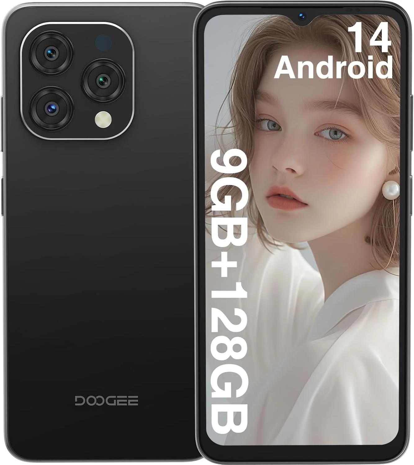 گوشی موبایل DOOGEE N55 (2025) اندروید 14، 9 گیگابایت رم + 128 گیگابایت حافظه قابل ارتقا تا 1 ترابایت، صفحه نمایش 6.56 اینچی HD+ 90 هرتز، باتری 5150 میلی آمپر، دوربین 13 مگاپیکسل + 8 مگاپیکسل، دو سیم کارت 4G، بازگشایی با چهره، OTG/T-Mobile