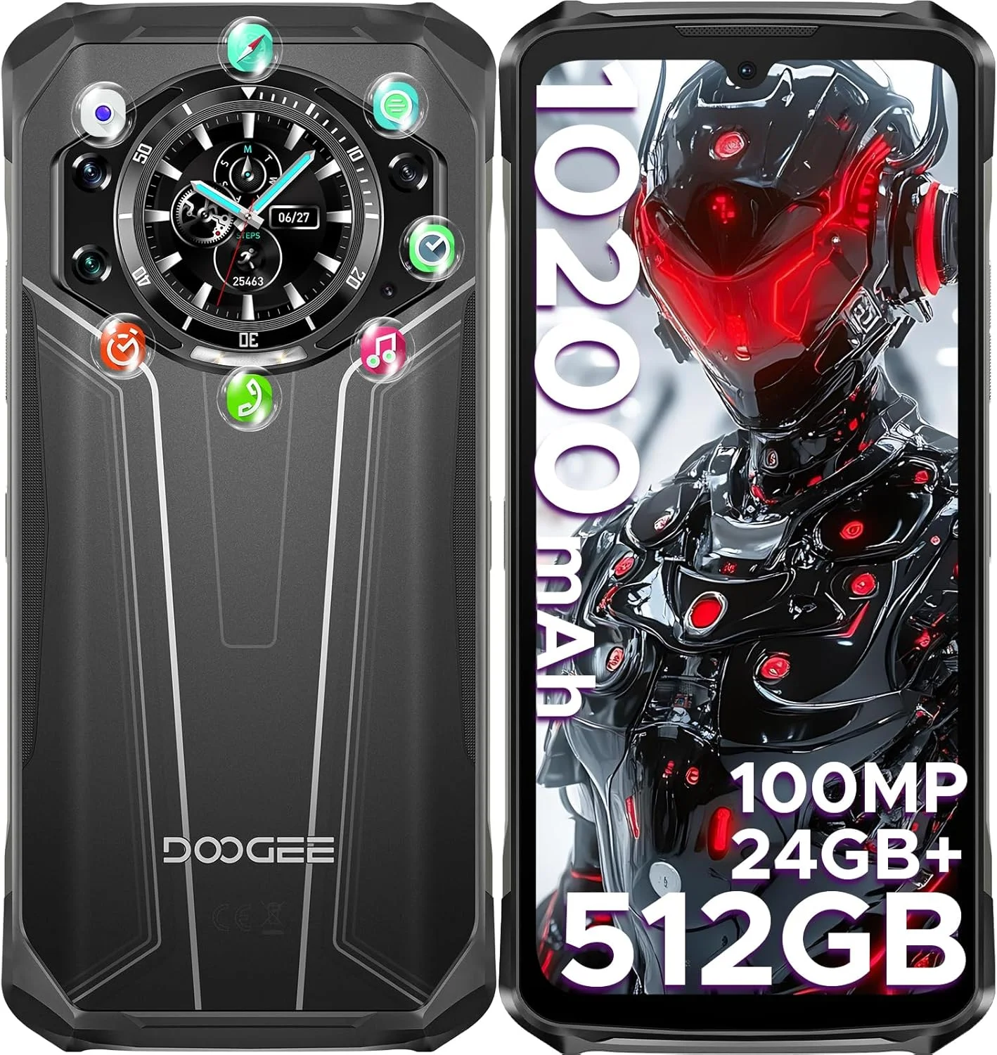 گوشی مقاوم DOOGEE S119 (2025) آنلاک شده، 24 گیگابایت + 512 گیگابایت/TF 2 ترابایت، گوشی هوشمند مقاوم اندروید 14 با صفحه نمایش پشتی 1.32 اینچی، باتری 10200 میلی آمپر ساعتی/33 وات، 6.72 اینچ FHD+، دید در شب 100 مگاپیکسل + 20 مگاپیکسل، NFC/قفل دوگانه/3 اسلات کارت/OTG