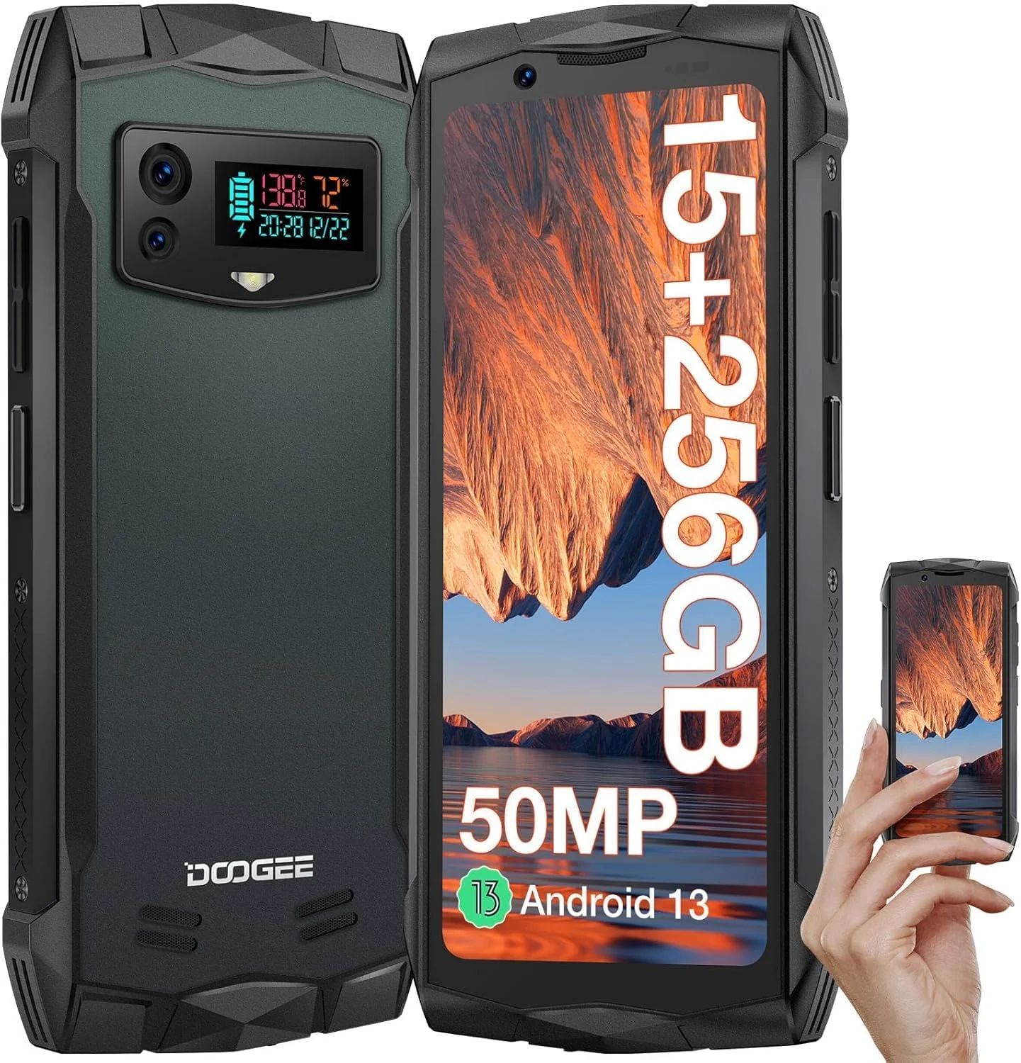 گوشی مقاوم DOOGEE S mini اندروید 13، هلیو G99 با 15 گیگابایت رم + 256 گیگابایت حافظه قابل ارتقا تا 2 ترابایت، موبایل همه کاره 4.5 اینچی QHD+ با دوربین دوگانه 50 مگاپیکسلی AI، گوشی جمع و جور 3000 میلی آمپر ساعتی، NFC/4G دو سیم کارت/شناسه چهره/اثر انگشت (مشکی)