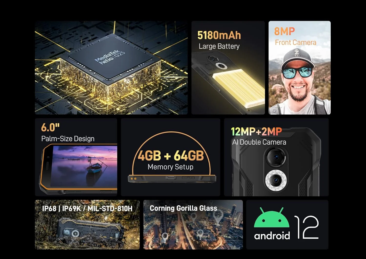 گوشی موبایل مقاوم DOOGEE Android 12 مدل S51، هشت هسته ای 2.0 گیگاهرتز، 4 گیگابایت رم + 64 گیگابایت حافظه داخلی، دو سیم کارت + SD (3 اسلات)، گوشی هوشمند ضد آب IP68 مناسب فضای باز، صفحه نمایش 6.0 اینچی HD+ گوریلا گلس، دوربین دوگانه 12 مگاپیکسلی، GPS NFC مشکی گوشی موبایل مقاوم DOOGEE Android 12 مدل S51، هشت هسته ای 2.0 گیگاهرتز، 4 گیگابایت رم + 64 گیگابایت حافظه داخلی، دو سیم کارت + SD (3 اسلات)، گوشی هوشمند ضد آب IP68 مناسب فضای باز، صفحه نمایش 6.0 اینچی HD+ گوریلا گلس، دوربین دوگانه 12 مگاپیکسلی، GPS NFC مشکی