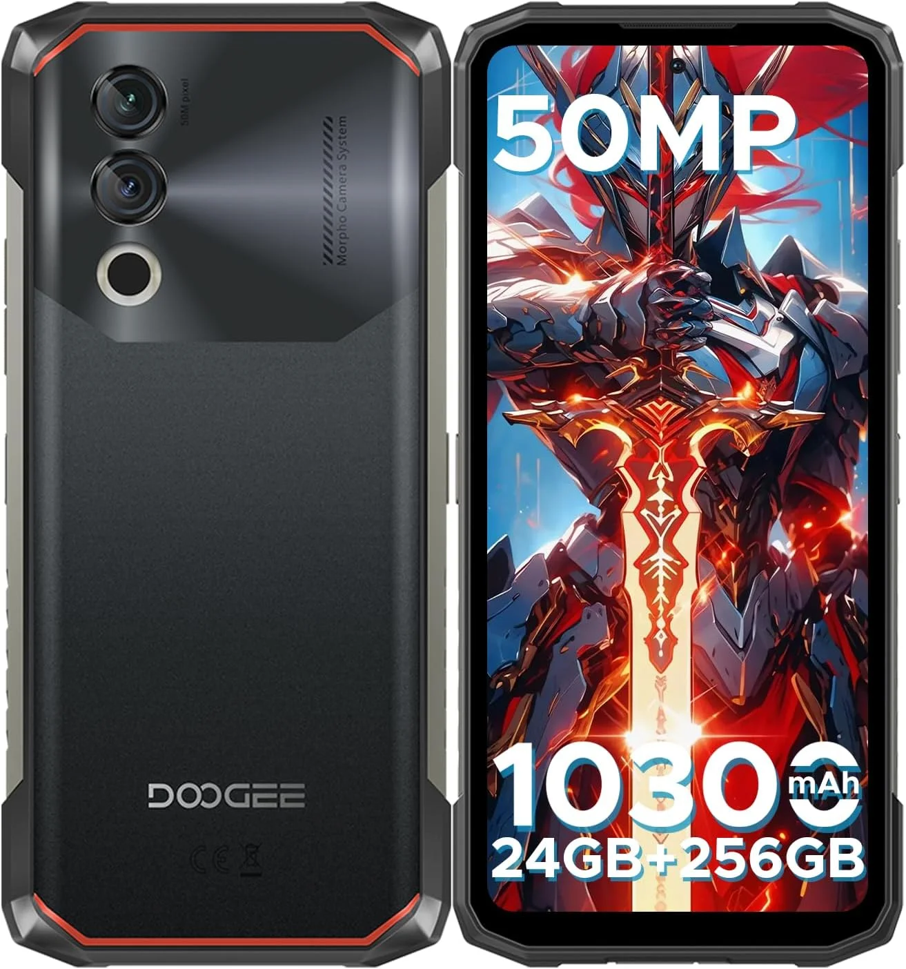گوشی هوشمند مقاوم DOOGEE Blade10 Power، آنلاک شده، 24 گیگابایت + 256 گیگابایت/2 ترابایت، تلفن مقاوم 10300 میلی آمپر ساعتی، تلفن همراه 6.6 اینچی HD+ 90 هرتز اندروید 14، دوربین 50 مگاپیکسلی، 3 اسلات کارت/باز کردن قفل با چهره/اثر انگشت/NFC/Wi-Fi 6E/IP69K