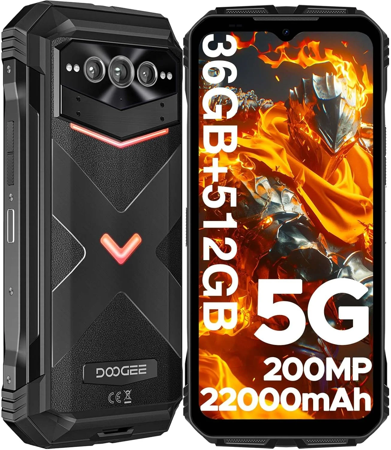 گوشی مقاوم DOOGEE V MAX Plus 5G، با 36 گیگابایت رم + 512 گیگابایت حافظه داخلی، دوربین سه گانه 200 مگاپیکسلی + دید در شب 20 مگاپیکسلی، صفحه نمایش 6.58 اینچی FHD+ 120 هرتز، باتری 22000 میلی آمپر ساعتی/33 وات، پردازنده Tenguet 7050، اندروید 14، تلفن مقاوم در برابر همه شرایط IP68/IP69K، NFC/WiFi6 (مشکی)