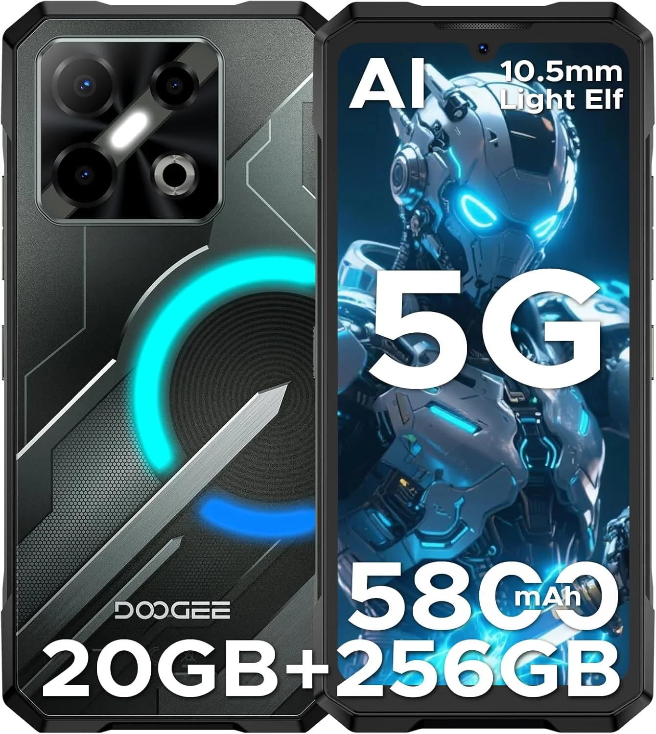 گوشی هوشمند مقاوم DOOGEE Blade GT Play (2025) 5G، جلوه نور LED، Dimensity D7025، 20 گیگابایت + 256 گیگابایت/2 ترابایت، صفحه نمایش 6.72 اینچی FHD+ 120 هرتز، 50 مگاپیکسل، گوشی اندروید فوق العاده باریک، اثر انگشت جانبی، تشخیص چهره، OTG/NFC