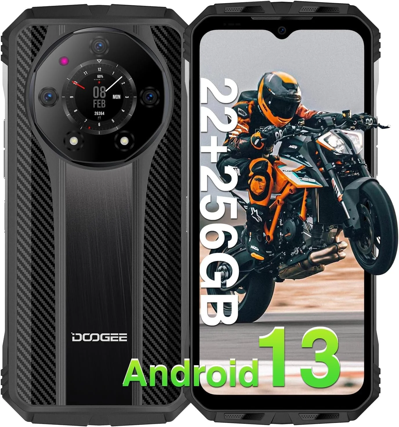 گوشی مقاوم DOOGEE S110 2023، اندروید 13، رم 22 گیگابایت + رام 256 گیگابایت (TF 2 ترابایت)، باتری 10800 میلی آمپر ساعت/66 وات، دید در شب 50 مگاپیکسل + 24 مگاپیکسل، 4G دو سیم کارت، OTG/GPS/NFC (مشکی)
