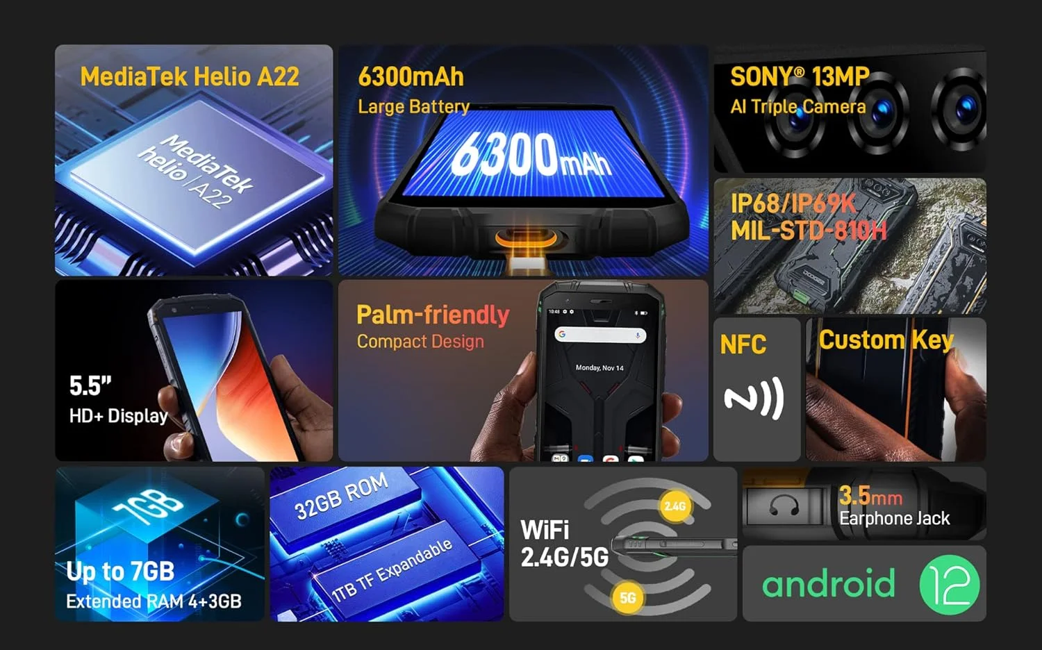 گوشی موبایل مقاوم DOOGEE مدل S41 PRO با اندروید 12، پردازنده هشت هستهای، 4 گیگابایت رم + 32 گیگابایت حافظه داخلی (قابل ارتقا تا 1 ترابایت)، باتری 6300 میلیآمپر، دوربین سهگانه 13 مگاپیکسلی AI، گوشی هوشمند ضد آب، ضد ضربه و ضد گرد و غبار با استاندارد IP68، دو سیم کارت، صفحه نمایش 5.5 اینچی HD+، GPS NFC - مشکی گوشی موبایل مقاوم DOOGEE مدل S41 PRO با اندروید 12، پردازنده هشت هستهای، 4 گیگابایت رم + 32 گیگابایت حافظه داخلی (قابل ارتقا تا 1 ترابایت)، باتری 6300 میلیآمپر، دوربین سهگانه 13 مگاپیکسلی AI، گوشی هوشمند ضد آب، ضد ضربه و ضد گرد و غبار با استاندارد IP68، دو سیم کارت، صفحه نمایش 5.5 اینچی HD+، GPS NFC - مشکی