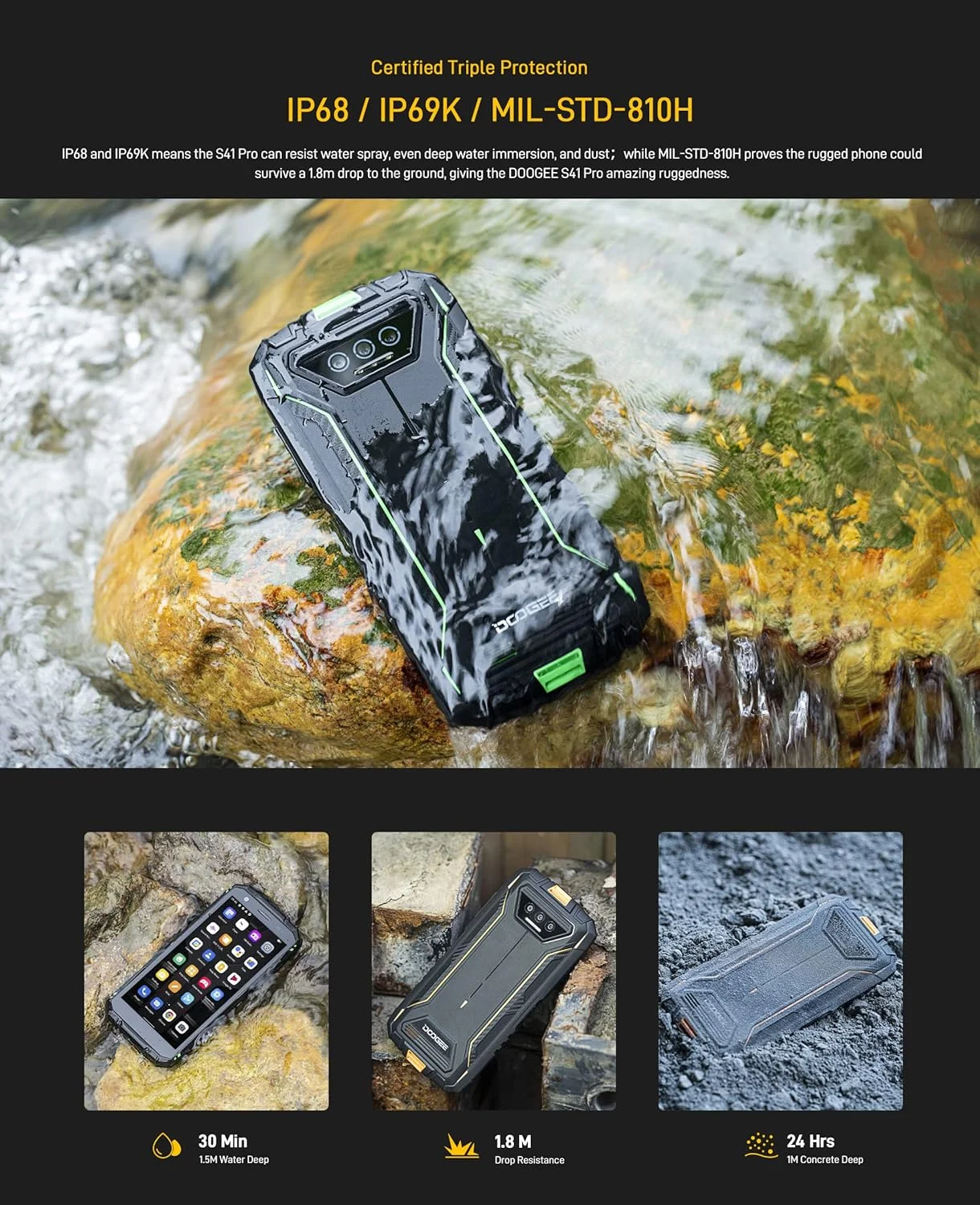 گوشی موبایل مقاوم DOOGEE مدل S41 PRO با اندروید 12، پردازنده هشت هستهای، 4 گیگابایت رم + 32 گیگابایت حافظه داخلی (قابل ارتقا تا 1 ترابایت)، باتری 6300 میلیآمپر، دوربین سهگانه 13 مگاپیکسلی AI، گوشی هوشمند ضد آب، ضد ضربه و ضد گرد و غبار با استاندارد IP68، دو سیم کارت، صفحه نمایش 5.5 اینچی HD+، GPS NFC - مشکی گوشی موبایل مقاوم DOOGEE مدل S41 PRO با اندروید 12، پردازنده هشت هستهای، 4 گیگابایت رم + 32 گیگابایت حافظه داخلی (قابل ارتقا تا 1 ترابایت)، باتری 6300 میلیآمپر، دوربین سهگانه 13 مگاپیکسلی AI، گوشی هوشمند ضد آب، ضد ضربه و ضد گرد و غبار با استاندارد IP68، دو سیم کارت، صفحه نمایش 5.5 اینچی HD+، GPS NFC - مشکی