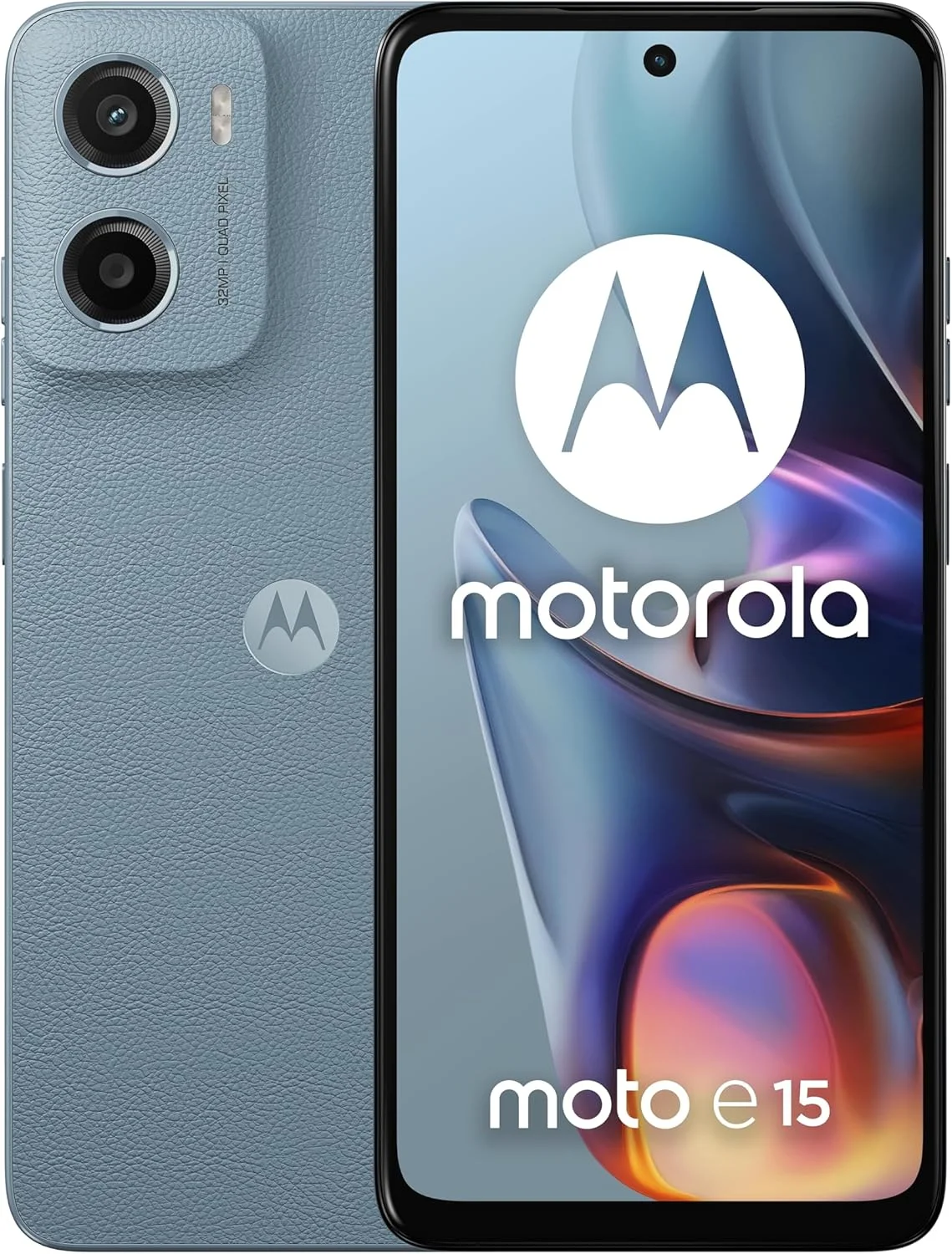گوشی موبایل موتورولا Moto E15 دو سیم کارت 64 گیگابایت ROM + 2 گیگابایت RAM (فقط GSM | بدون CDMA) کارخانه آنلاک شده 4G/LTE (آبی مه آلود) - نسخه بین المللی