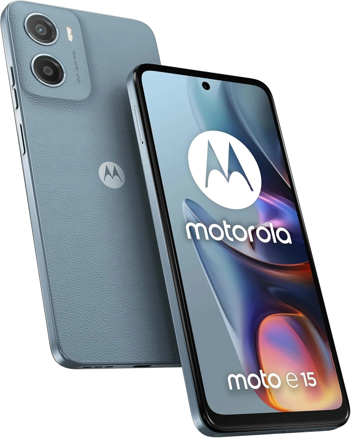 گوشی موبایل موتورولا Moto E15 دو سیم کارت 64 گیگابایت ROM + 2 گیگابایت RAM (فقط GSM | بدون CDMA) کارخانه آنلاک شده 4G/LTE (آبی مه آلود) - نسخه بین المللی