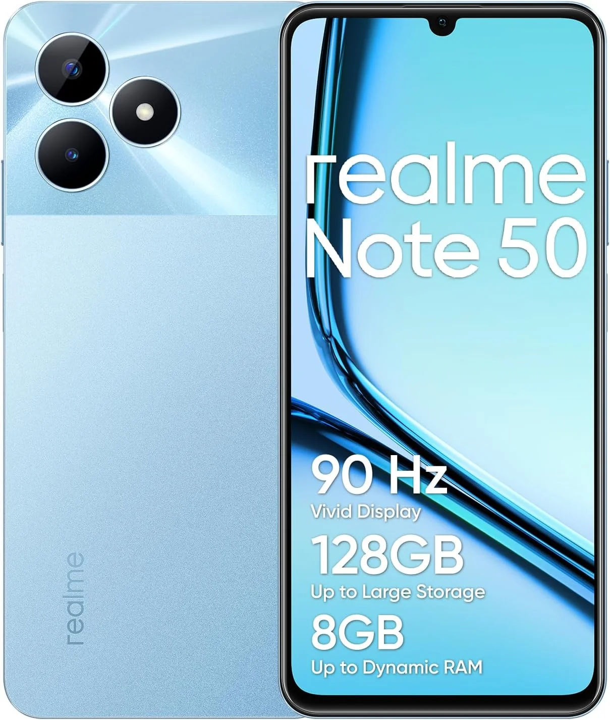 گوشی موبایل Realme Note 50 دو سیم کارت 128 گیگابایت حافظه داخلی + 4 گیگابایت رم (فقط GSM | بدون CDMA) نسخه بین المللی آنلاک شده کارخانه ای 4G/LTE (آبی آسمانی)