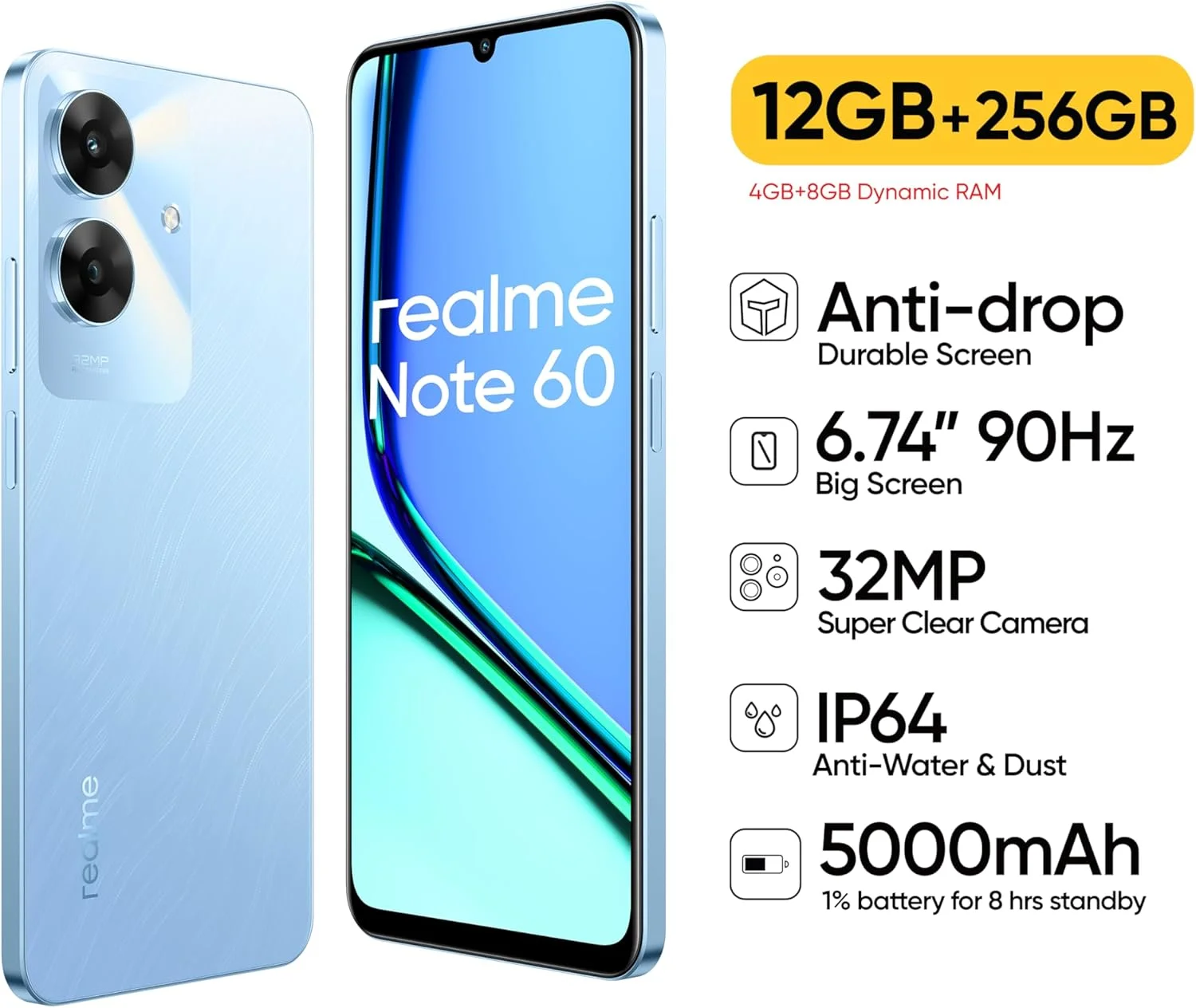 گوشی موبایل Realme Note 60 دو سیم کارت 4G با 4 گیگابایت رم و 256 گیگابایت حافظه داخلی - رنگ آبی اقیانوسی - نسخه خاورمیانه