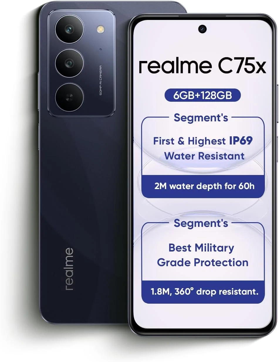 گوشی هوشمند ریلمی C75x 4G AI با حافظه 128 گیگابایت | صفحه نمایش 6.67 اینچی 120 هرتز FHD+ | دوربین 50 مگاپیکسلی AI | باتری 5310 میلی آمپر ساعتی | مقاوم در برابر آب و گرد و غبار IP69 | شارژ سریع 45 واتی | 1 سال گارانتی | نسخه خاورمیانه (آبی اقیانوسی)