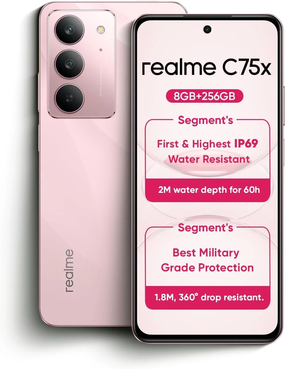 گوشی هوشمند ریلمی C75x 4G | رم 8 گیگابایت حافظه داخلی 256 گیگابایت | صفحه نمایش 6.67 اینچی 120 هرتز FHD+ | دوربین 50 مگاپیکسلی AI | باتری 5310 میلی آمپر ساعت | مقاوم در برابر آب و گرد و غبار IP69 | شارژ سریع 45 واتی | 1 سال گارانتی | نسخه خاورمیانه (صورتی مرجانی)