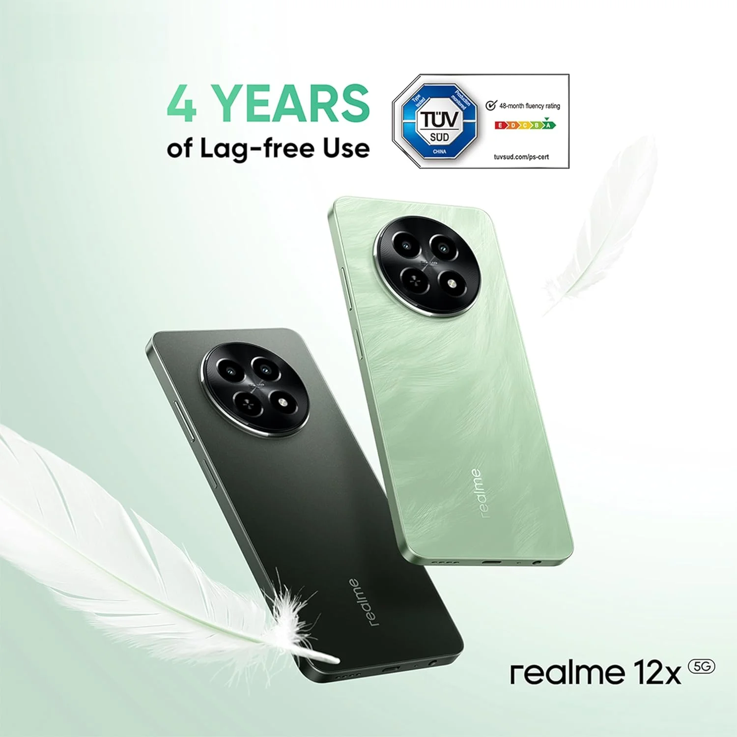 گوشی موبایل realme 12x 5G دو سیم کارت (مشکی درخشان، 8 گیگابایت رم، 256 گیگابایت حافظه داخلی) | نمایشگر 120 هرتز با محافظت از چشم | تراشه 5G 6 نانومتری | باتری 5000 میلی آمپر ساعت | 12 ماه گارانتی - نسخه خاورمیانه