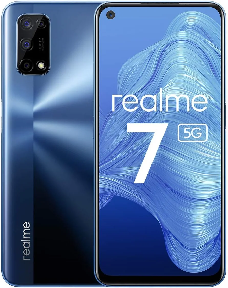 گوشی موبایل Realme 7 5G، صفحه نمایش 6.5 اینچی 120 هرتز بدون سیم کارت آنلاک شده، گوشی هوشمند اندروید با دوربین چهارگانه 48 مگاپیکسلی، باتری 5000 میلی آمپر ساعتی با شارژ سریع 30 واتی Dart، 6 + 128 گیگابایت آبی بالتیک، دو سیم کارت، NFC، دوشاخه UK