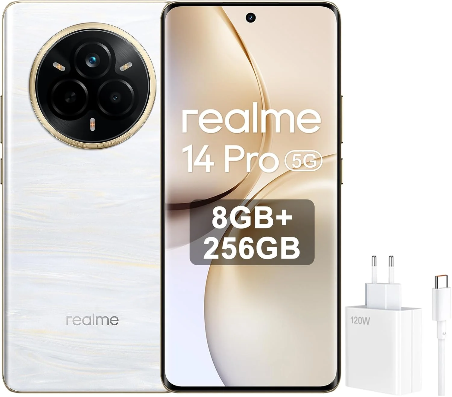 گوشی موبایل Realme 14 Pro+ دو سیم کارت 256 گیگابایت رام + 8 گیگابایت رم (فقط GSM | بدون CDMA) نسخه بین المللی کارخانه آنلاک شده 5G (سفید صدفی)