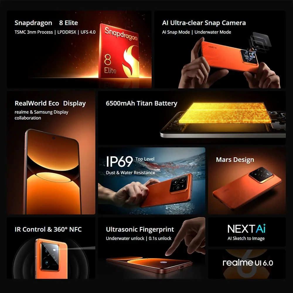 گوشی موبایل Realme GT 7 Pro دو سیم کارت 512 گیگابایت رام + 12 گیگابایت رم (فقط GSM | بدون CDMA) نسخه بین المللی آنلاک شده کارخانه ای 5G (خاکستری کهکشانی)