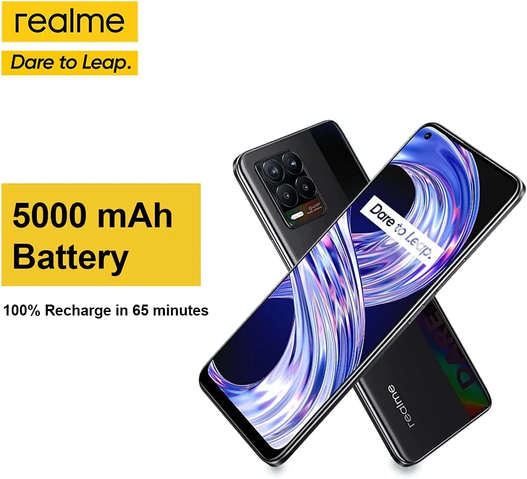گوشی موبایل Realme 8، گوشی هوشمند آنلاک شده بدون سیم کارت با دوربین چهارگانه هوش مصنوعی 64 مگاپیکسلی، صفحه نمایش 6.4 اینچی Super AMOLED، شارژ سریع 30 واتی Dart، باتری عظیم 5000 میلی آمپر ساعتی، دو سیم کارت، NFC، 6 + 128 گیگابایت، مشکی سایبری