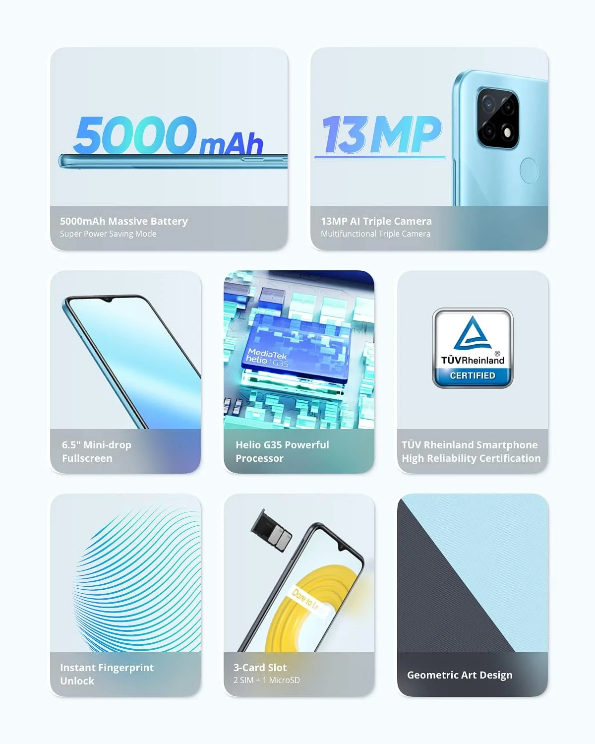 گوشی موبایل دو سیم کارته Realme C21Y با حافظه داخلی 64 گیگابایت و رم 4 گیگابایت (فقط GSM | بدون CDMA) نسخه بین المللی، آنلاک شده کارخانه ای 4G/LTE (مشکی ضربدری)