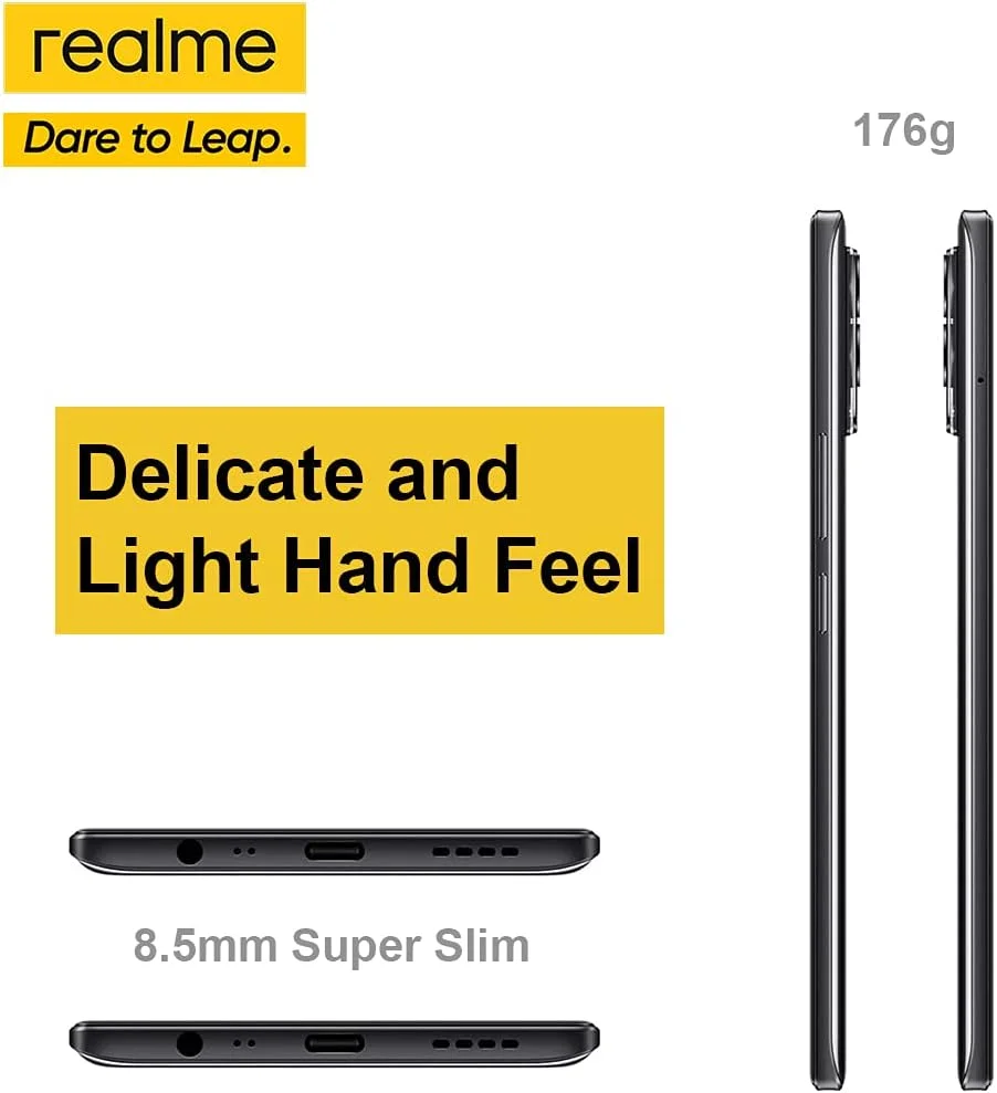 گوشی موبایل Realme 8، گوشی هوشمند آنلاک شده بدون سیم کارت با دوربین چهارگانه هوش مصنوعی 64 مگاپیکسلی، صفحه نمایش 6.4 اینچی Super AMOLED، شارژ سریع 30 واتی Dart، باتری عظیم 5000 میلی آمپر ساعتی، دو سیم کارت، NFC، 6 + 128 گیگابایت، مشکی سایبری