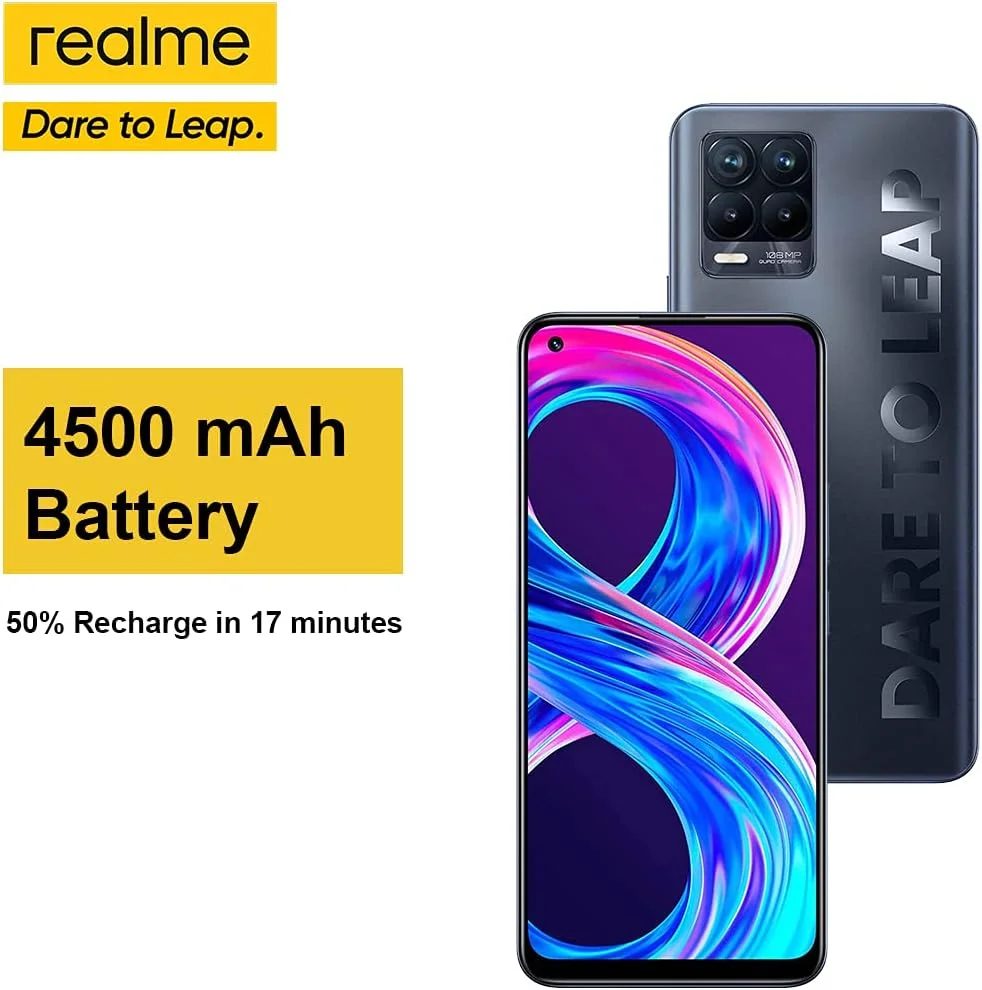 گوشی موبایل realme 8 Pro، گوشی هوشمند آنلاک سیم کارت خور با دوربین چهارگانه فوق العاده 108 مگاپیکسلی، صفحه نمایش 6.4 اینچی Super Amoled، شارژ SuperDart 50 واتی، باتری 4500 میلی آمپر ساعتی، دو سیم کارت، NFC، 8+128 گیگابایت، مشکی بی نهایت