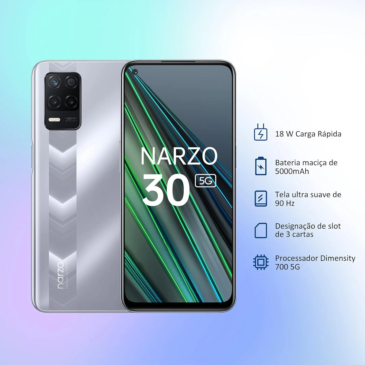 گوشی هوشمند 5G دو سیم کارته Realme Narzo 30 با حافظه داخلی 128 گیگابایت و رم 4 گیگابایت (فقط GSM | بدون CDMA) - نسخه بین المللی (نقره ای مسابقه ای)